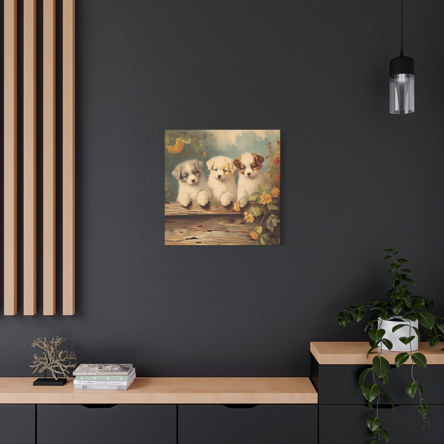 Puppies at the Fence Wall Canvas