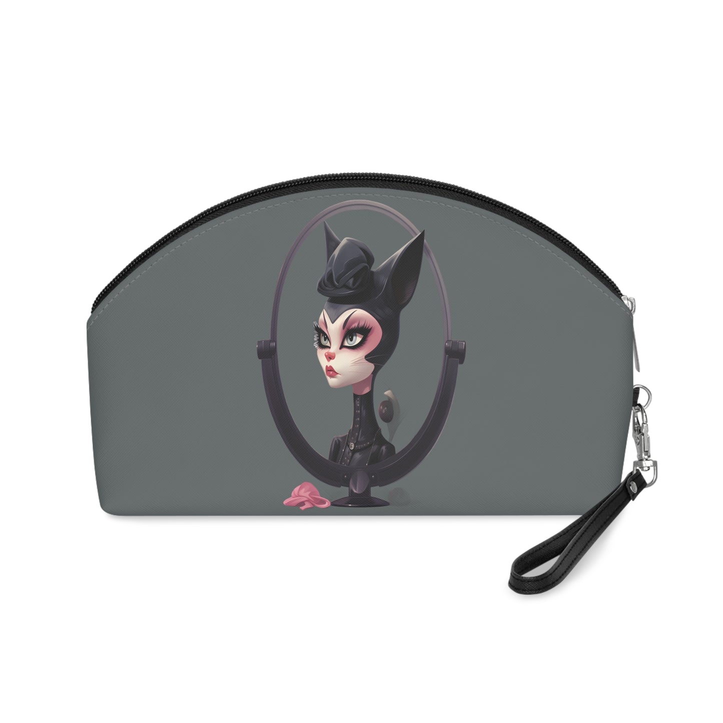 Sophisticated Cat Makeup Bag – Lady Cat in Black on grey