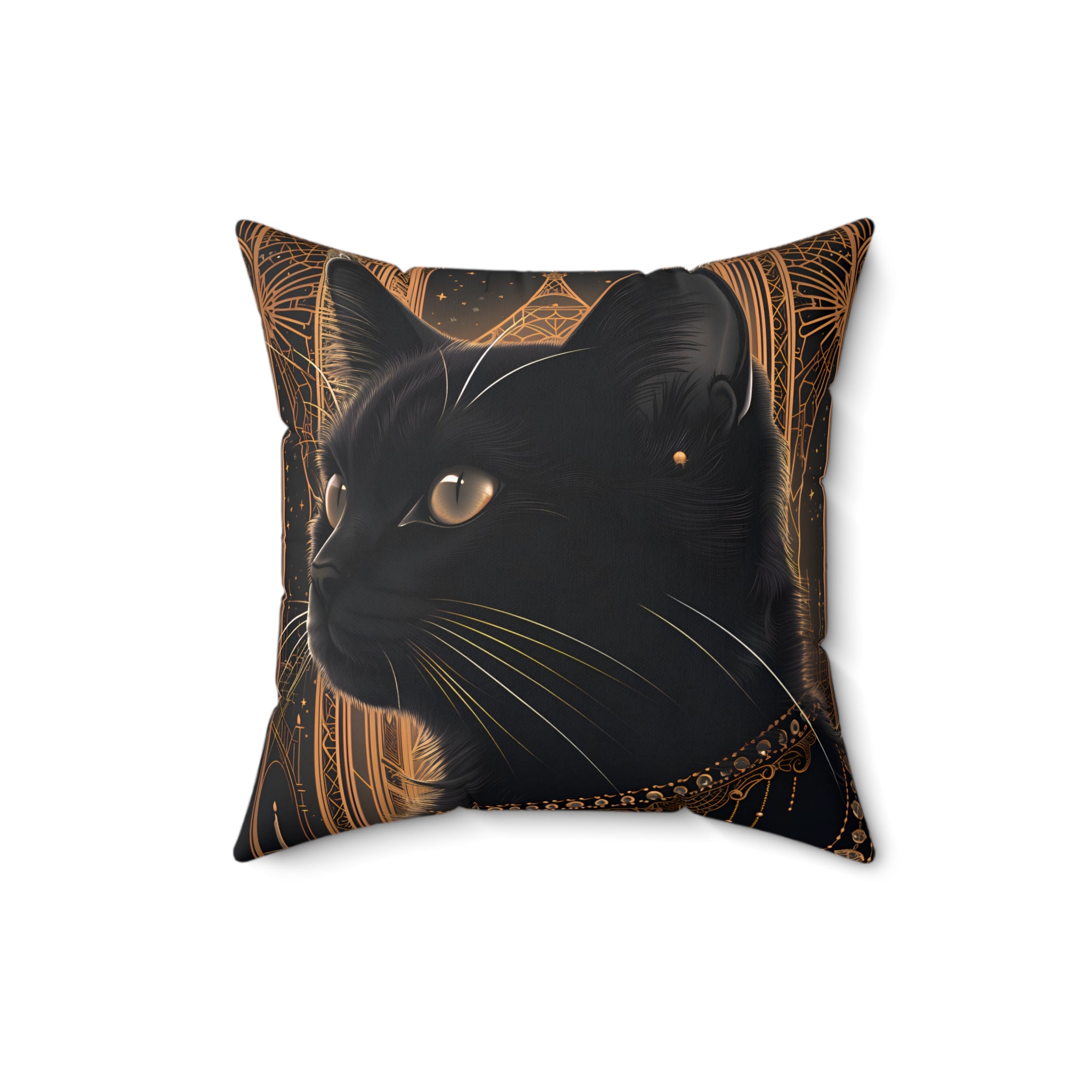 Black Cat with Copper Eyes Art Deco - Throw Pillow