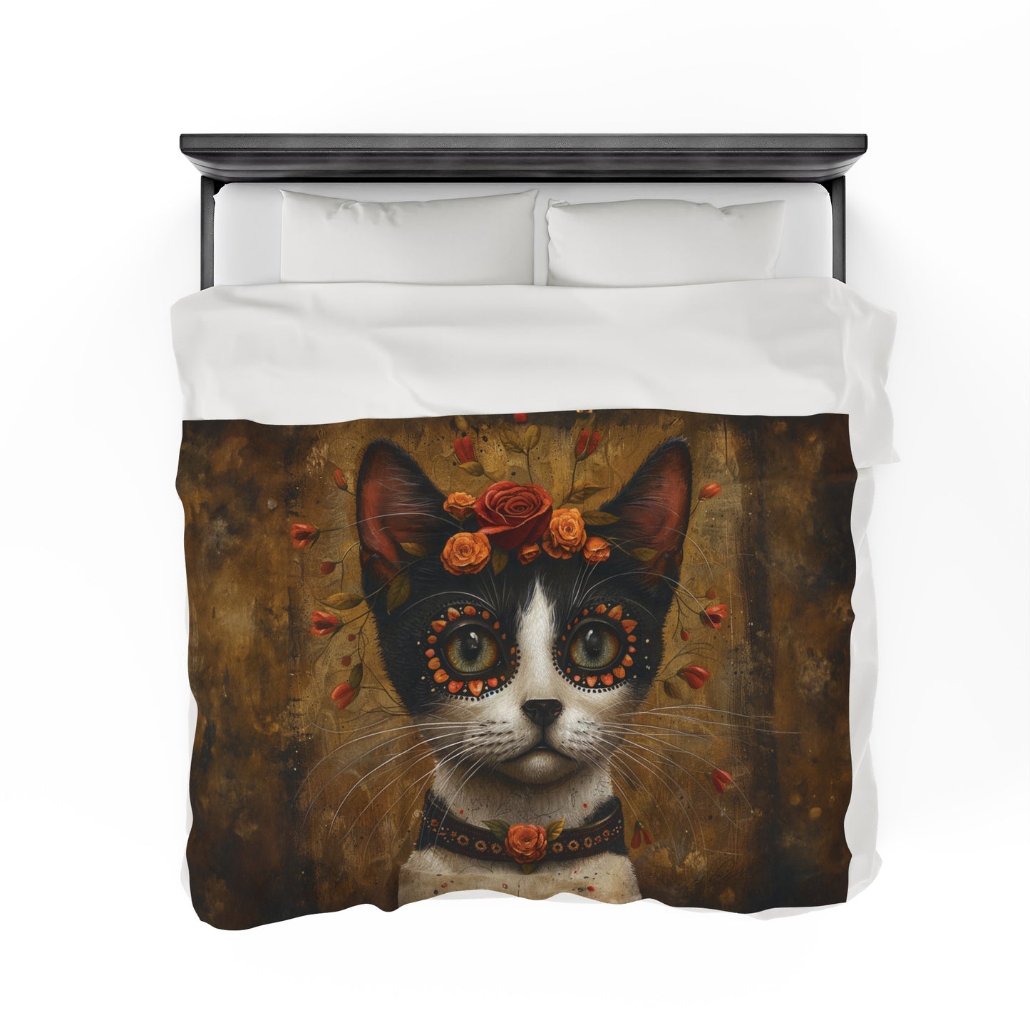 Cat with Red Rose - Day of the Dead - Throw Blanket