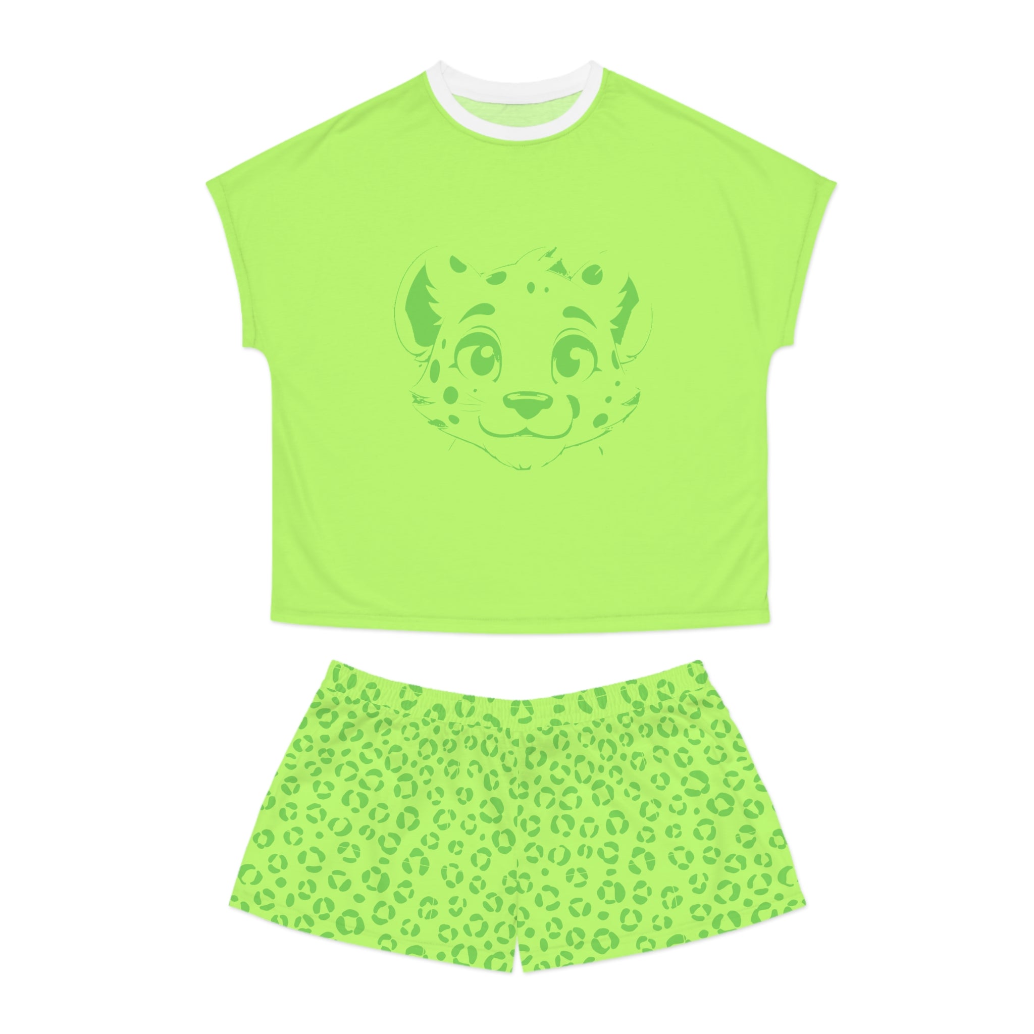 Leopard Print Women's Short Pajama Set - Lime