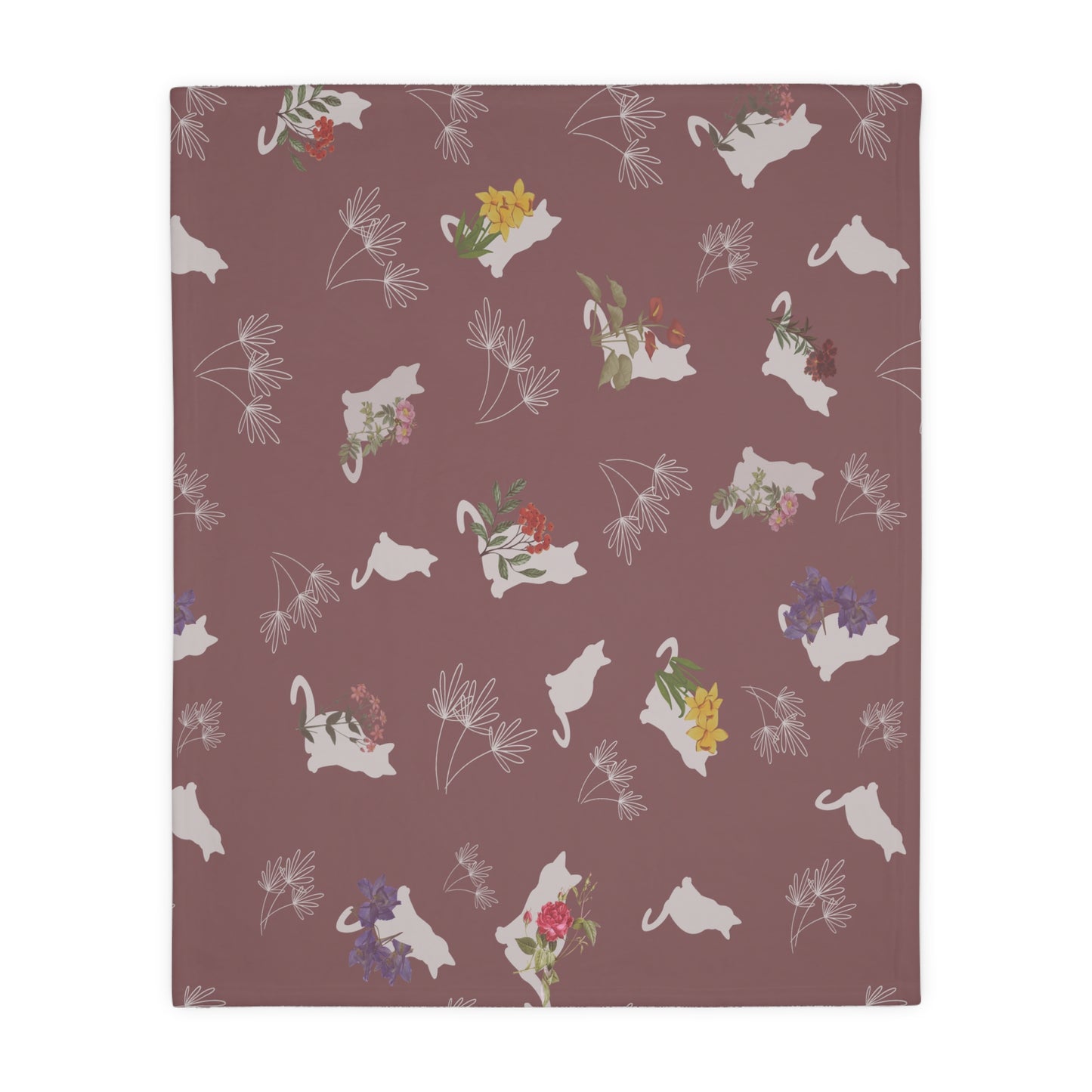 Cats and Flowers/Leafy Whimsy Blanket – Mauve