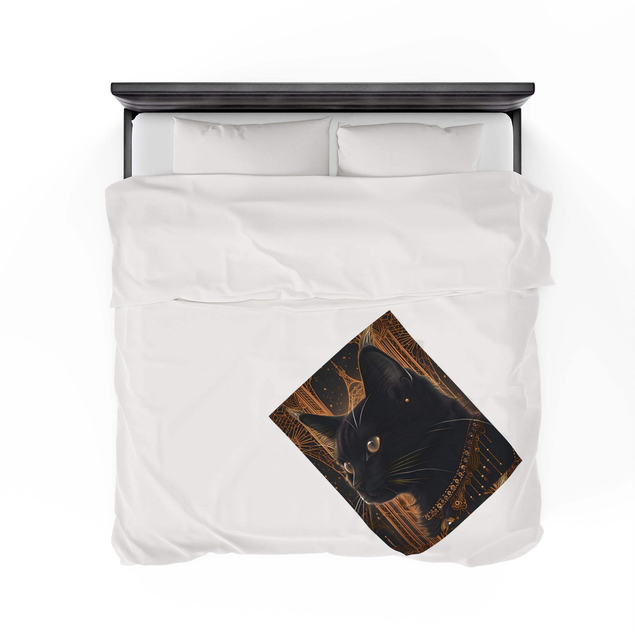 Black Cat with Copper Eyes Art Deco - Velveteen Blanket