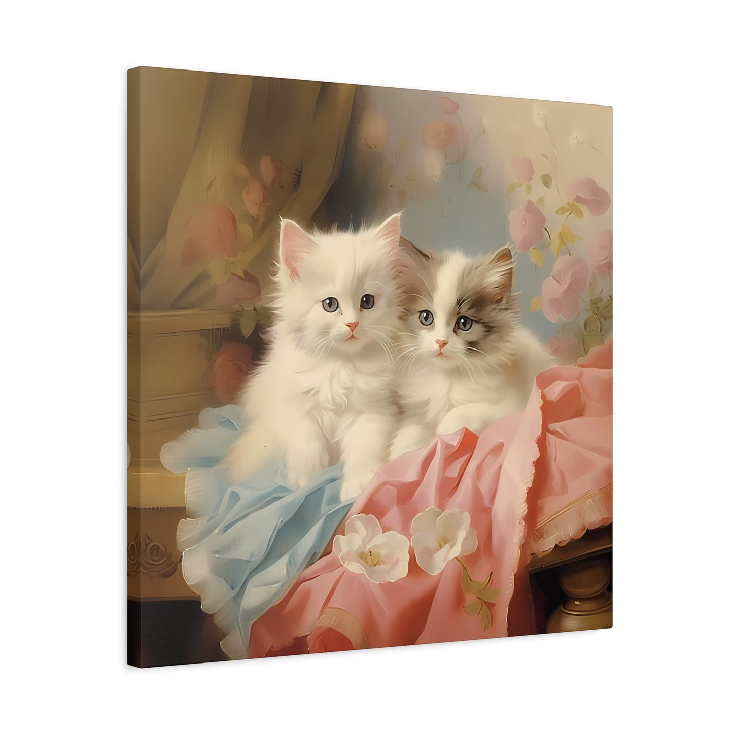 Kittens in Pink and Blue Linen Wall Canvas