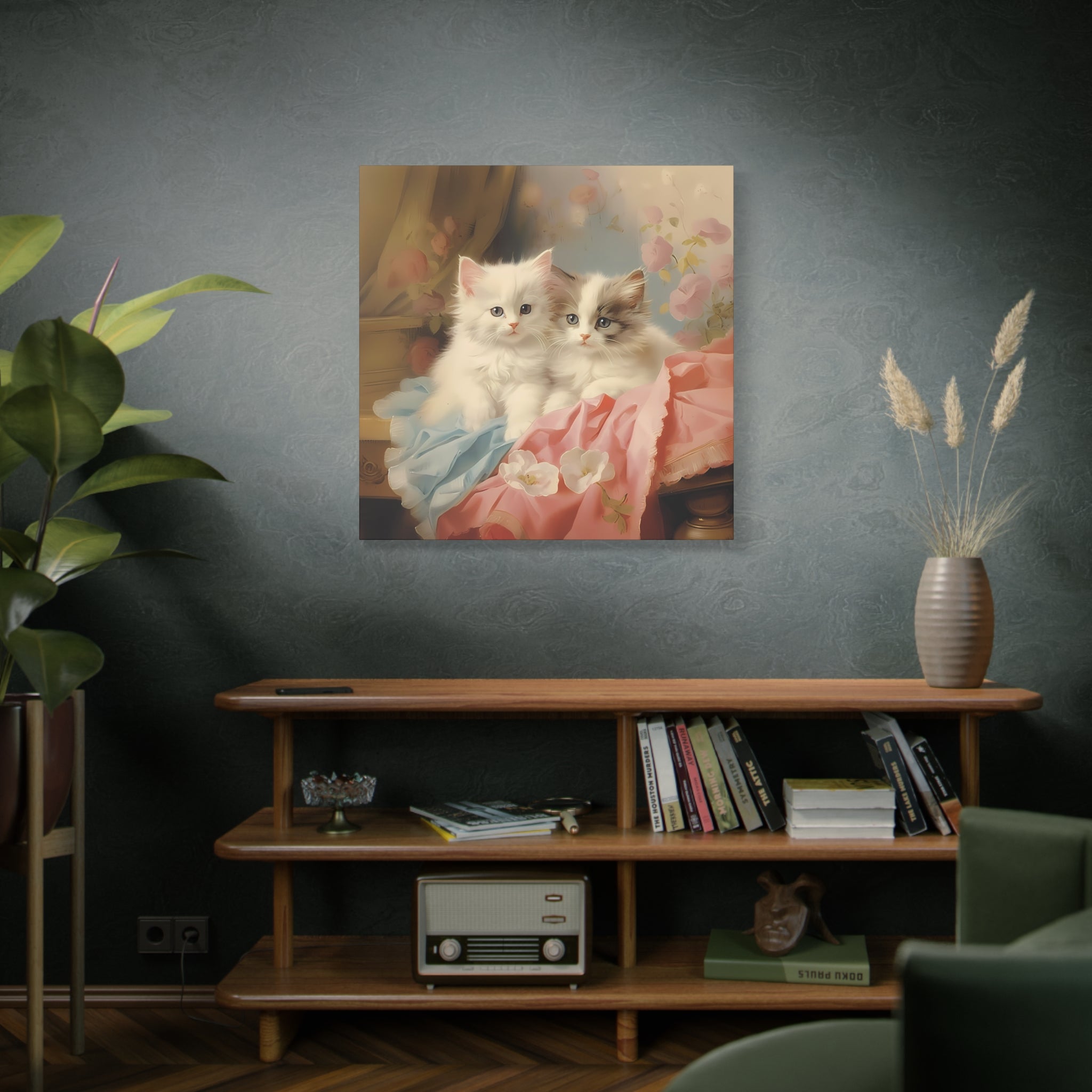 Kittens in Pink and Blue Linen Wall Canvas