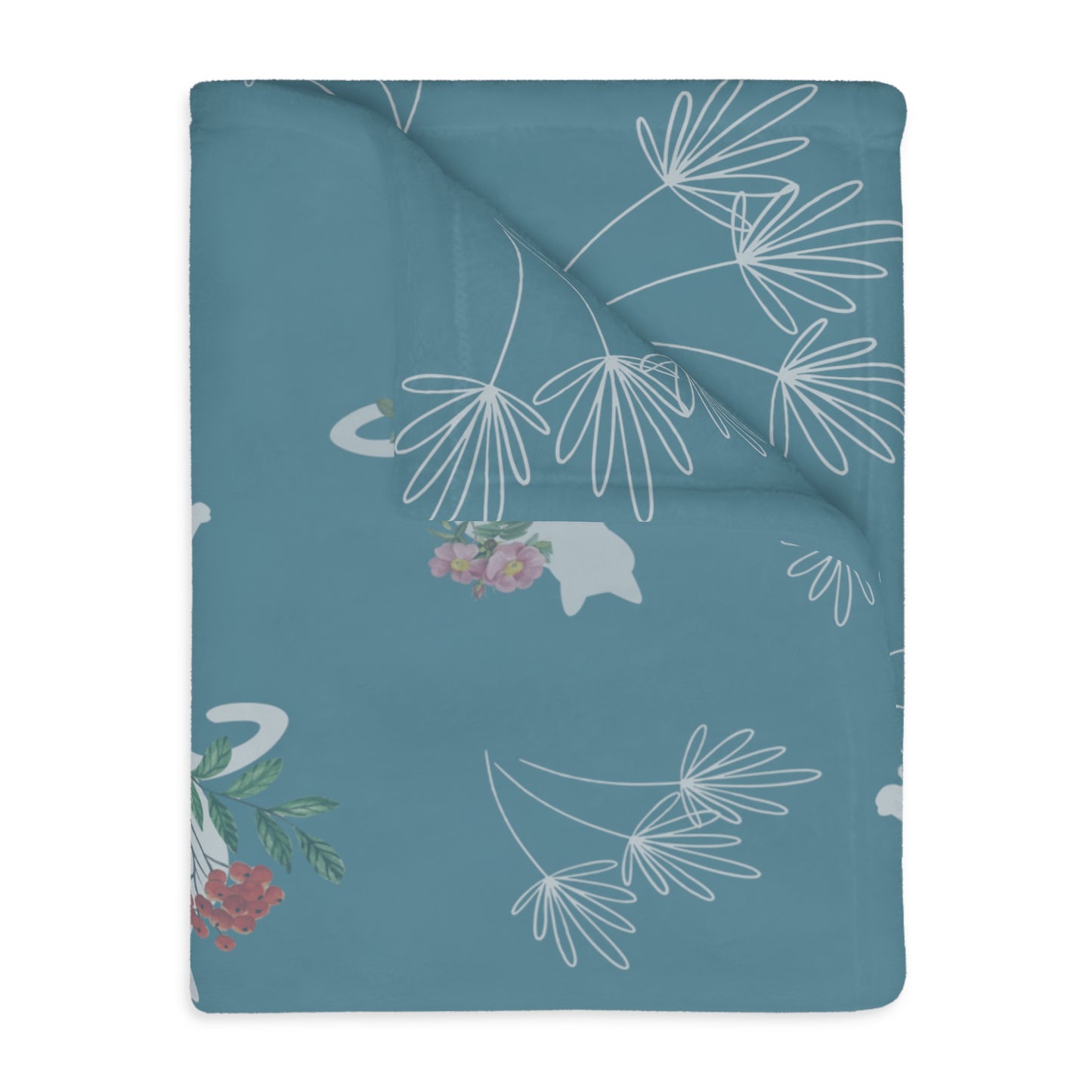 Cats and Flowers/Leafy Whimsy Blanket – Light Blue