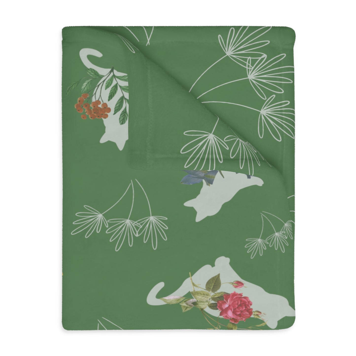 Cats and Flowers/Leafy Whimsy Blanket - Green