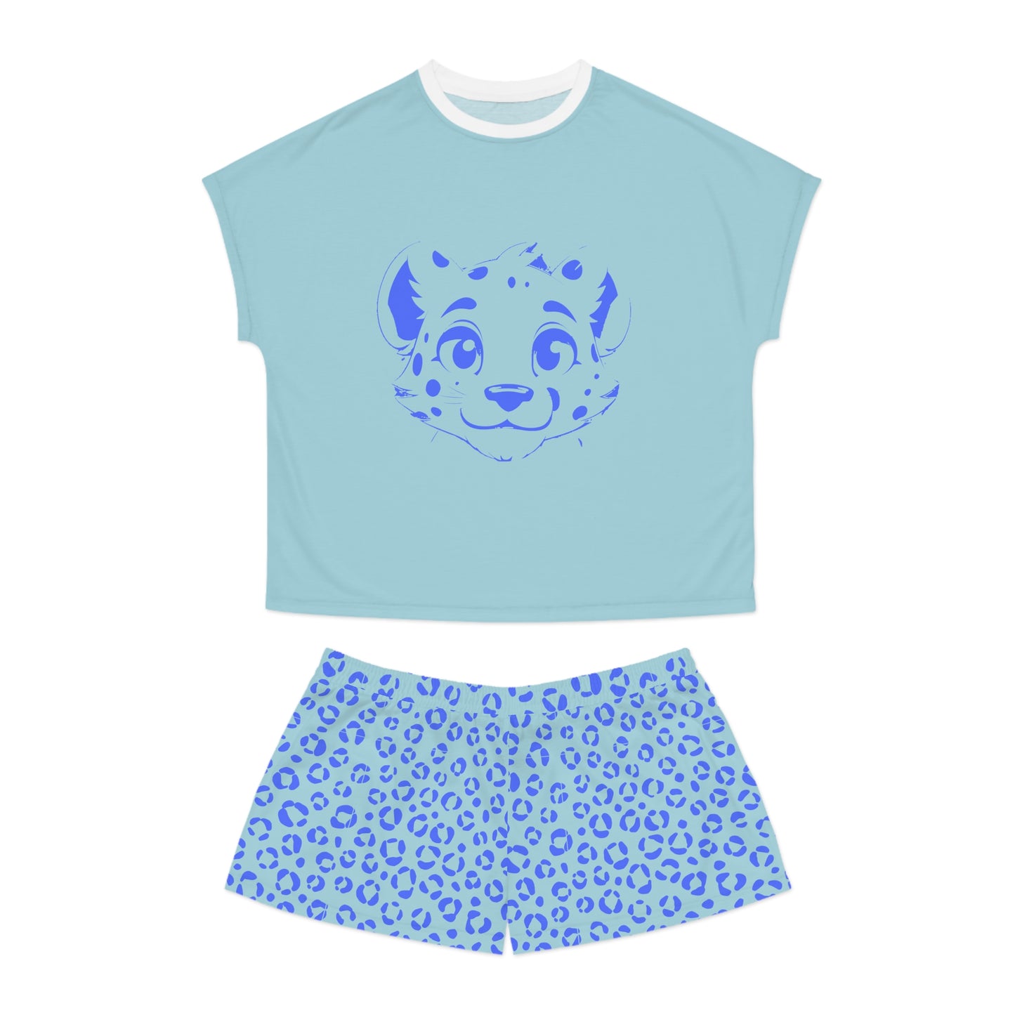 Leopard Print Women's Short Pajama Set - Blue