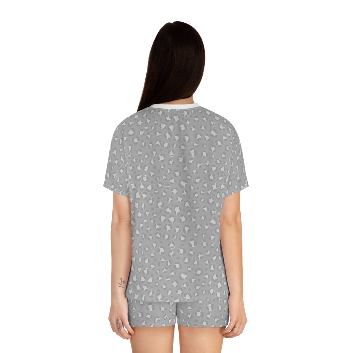 Leopard Print Women's Short Pajama Set - Grey