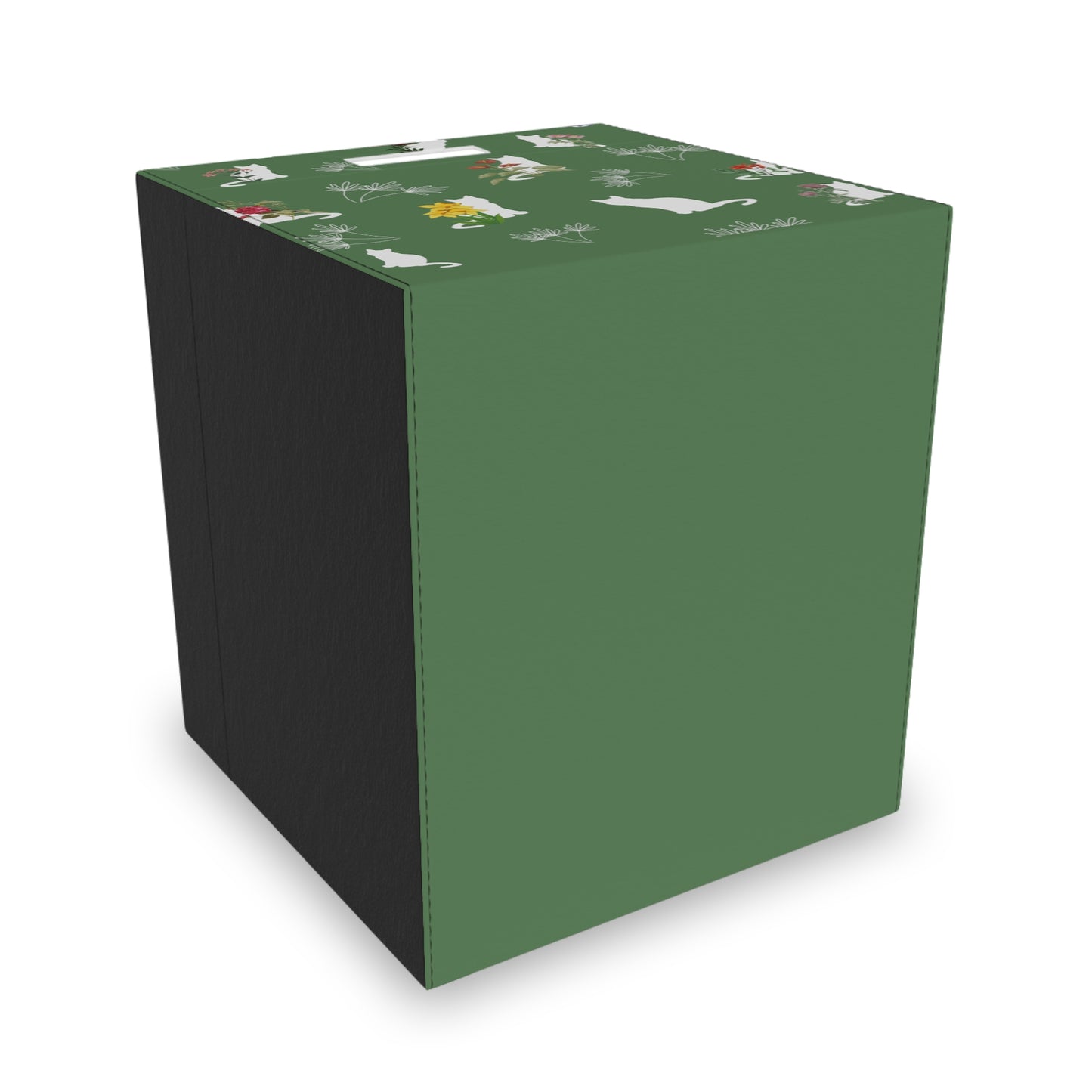 Cat and Flowers/Leafy Whimsy Storage Cube – Green