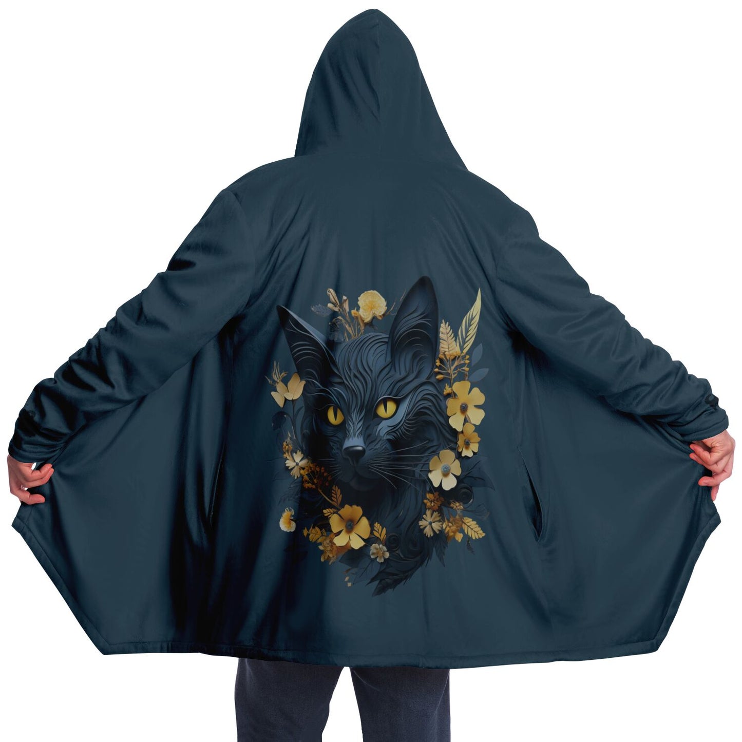 Cat and Yellow Blooms - Fleece Lined Cloak