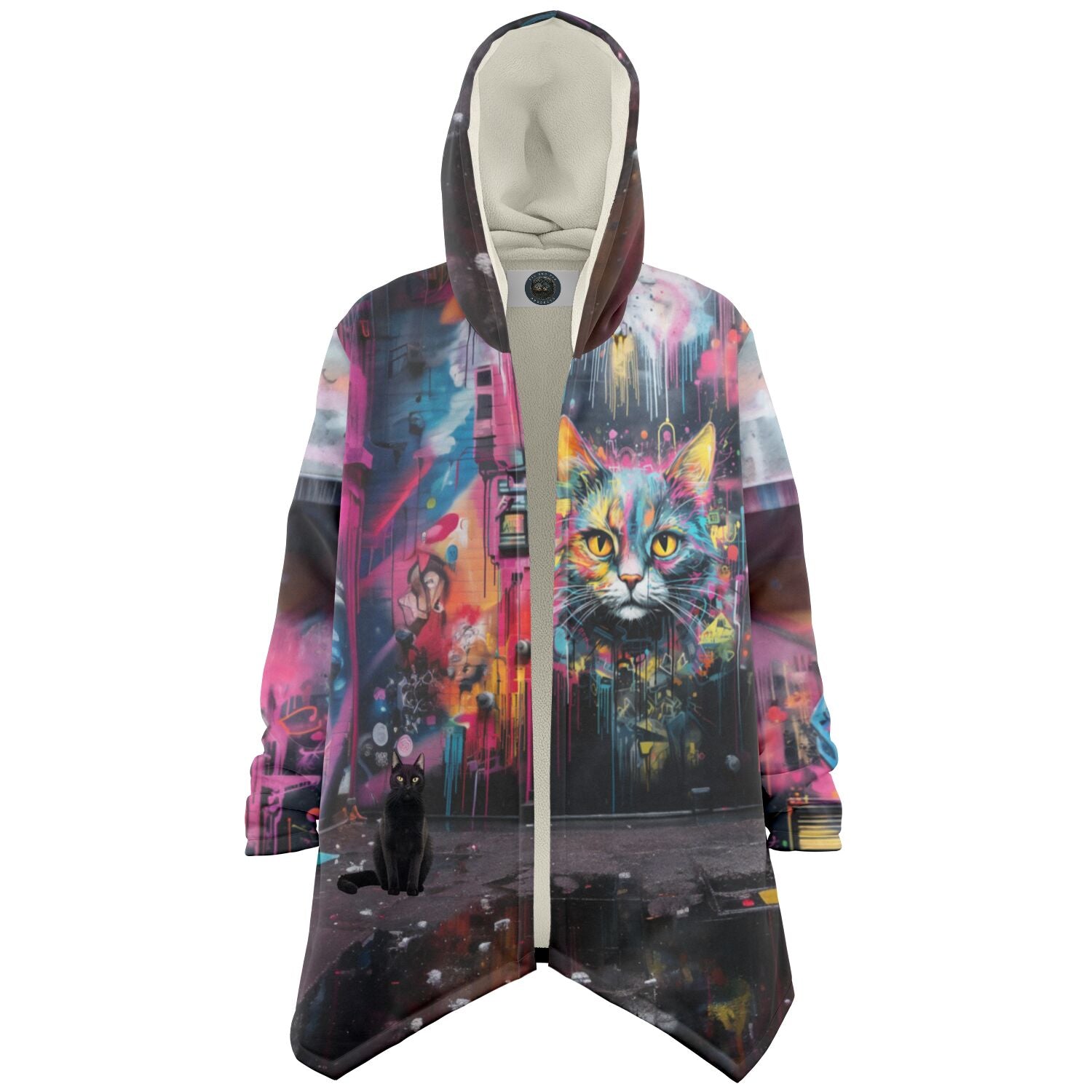 Urban Graffiti Cat - Fleeced Lined Cloak