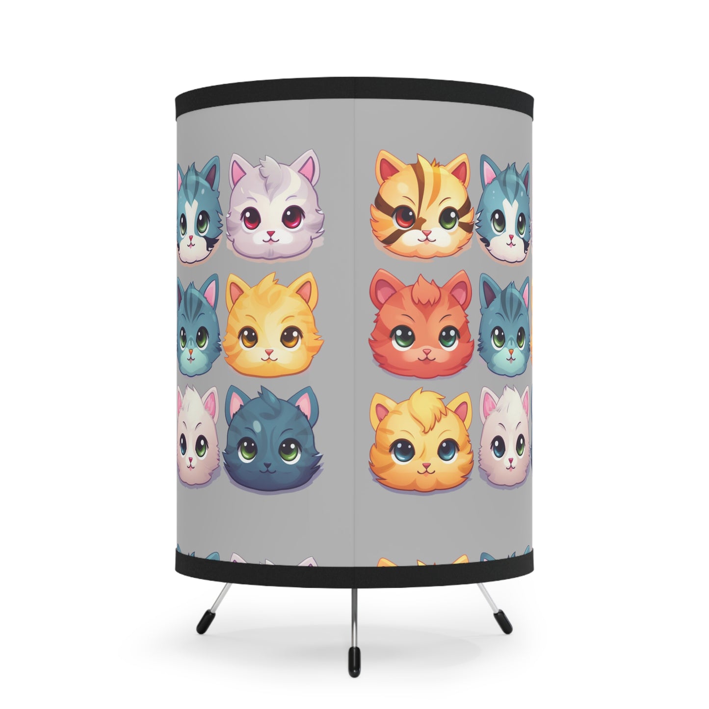 Kitty Faces Tripod Lamp - Grey