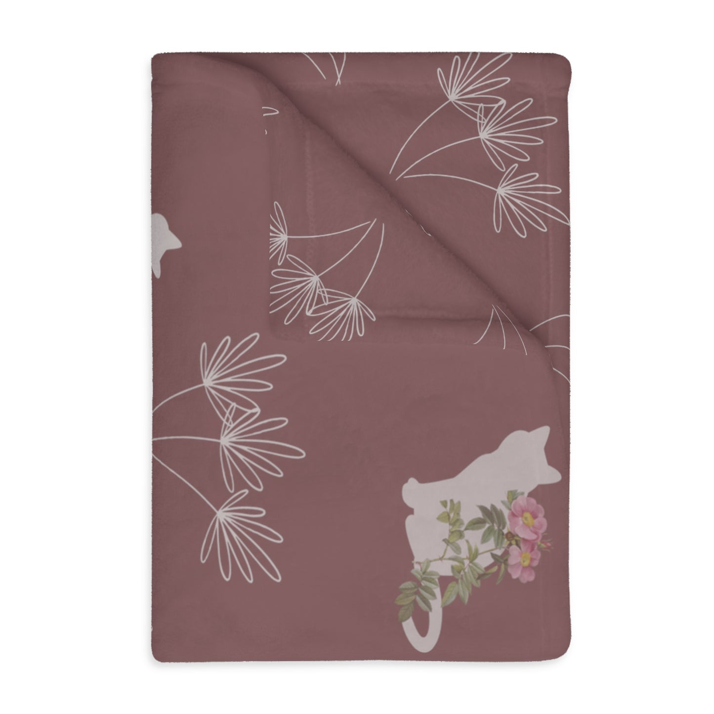 Cats and Flowers/Leafy Whimsy Blanket – Mauve