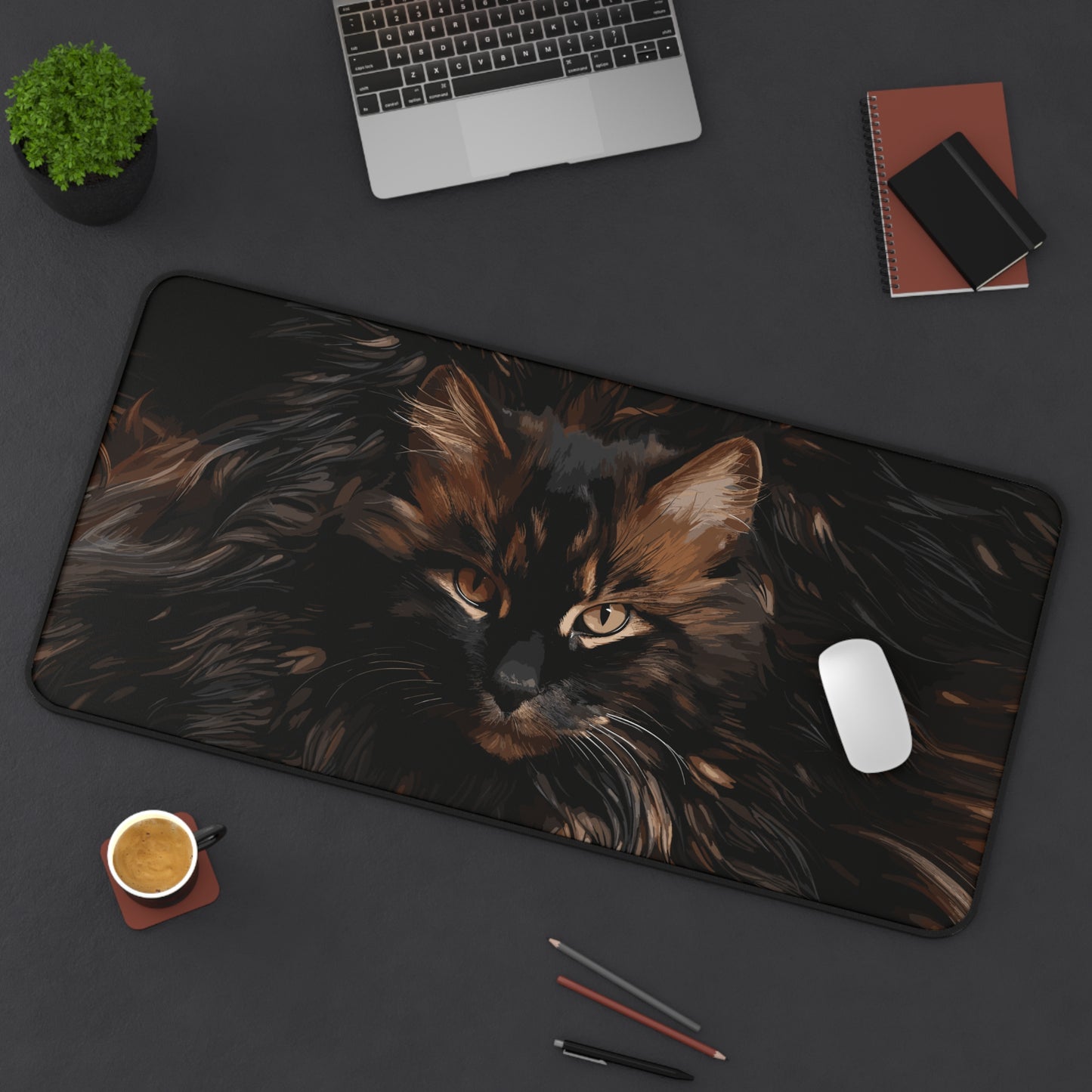 Brown and Black Cat Desk Mat