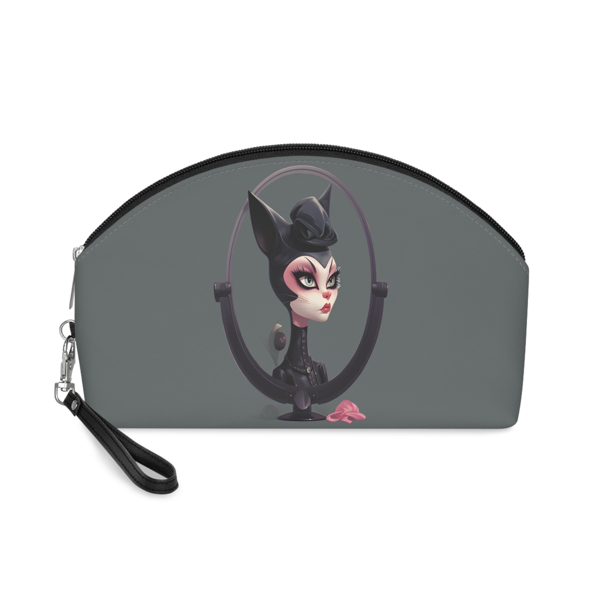 Sophisticated Cat Makeup Bag – Lady Cat in Black on grey