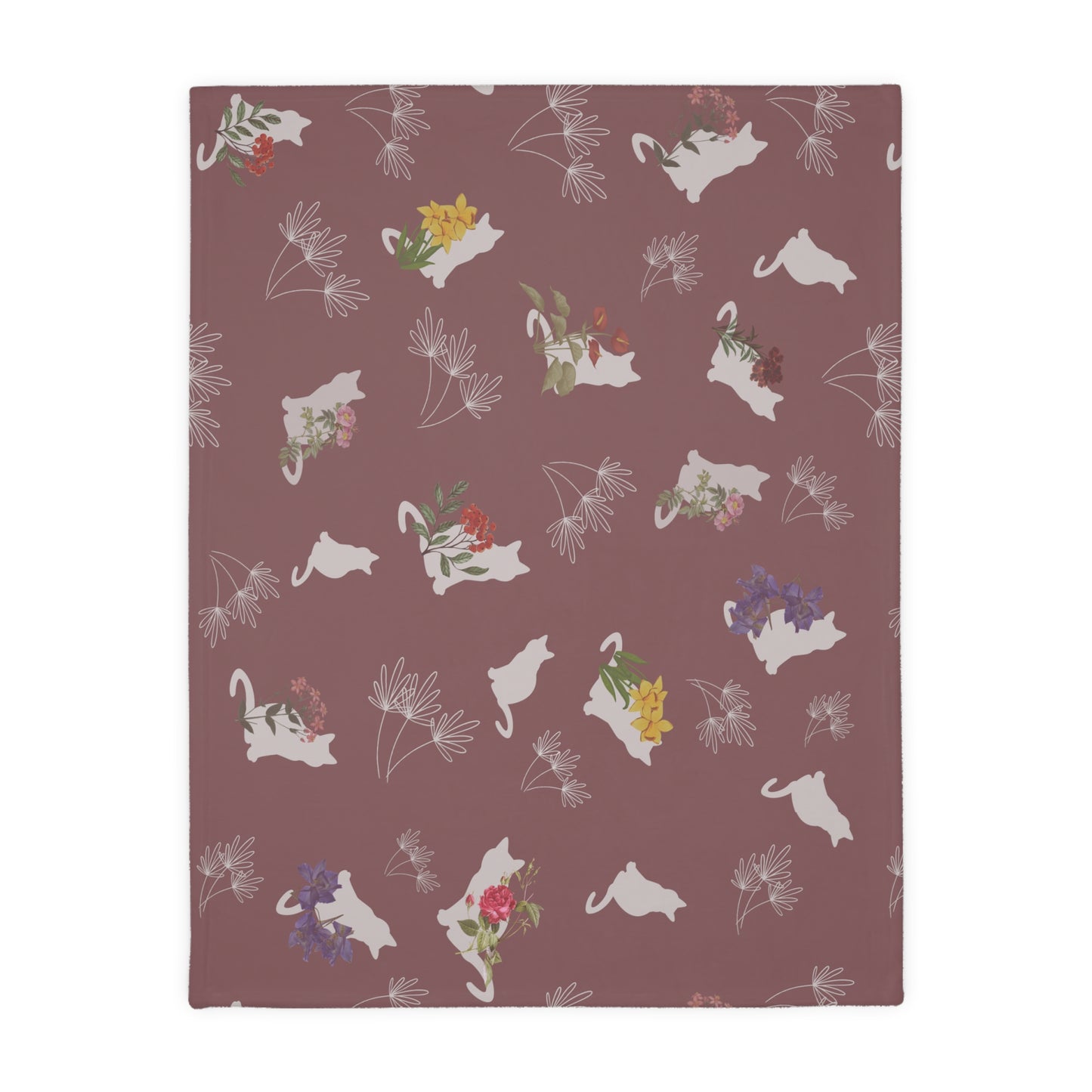 Cats and Flowers/Leafy Whimsy Blanket – Mauve