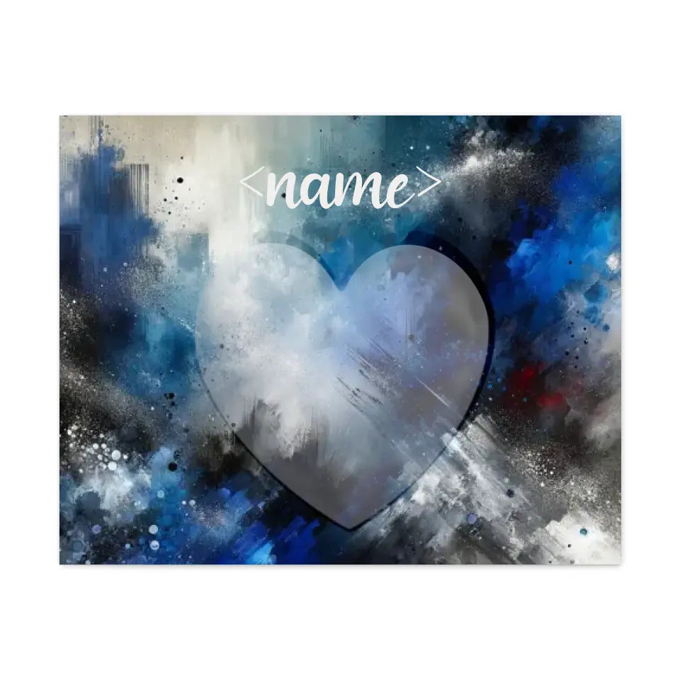 Blues White and Black Heart - Customizable Canvas