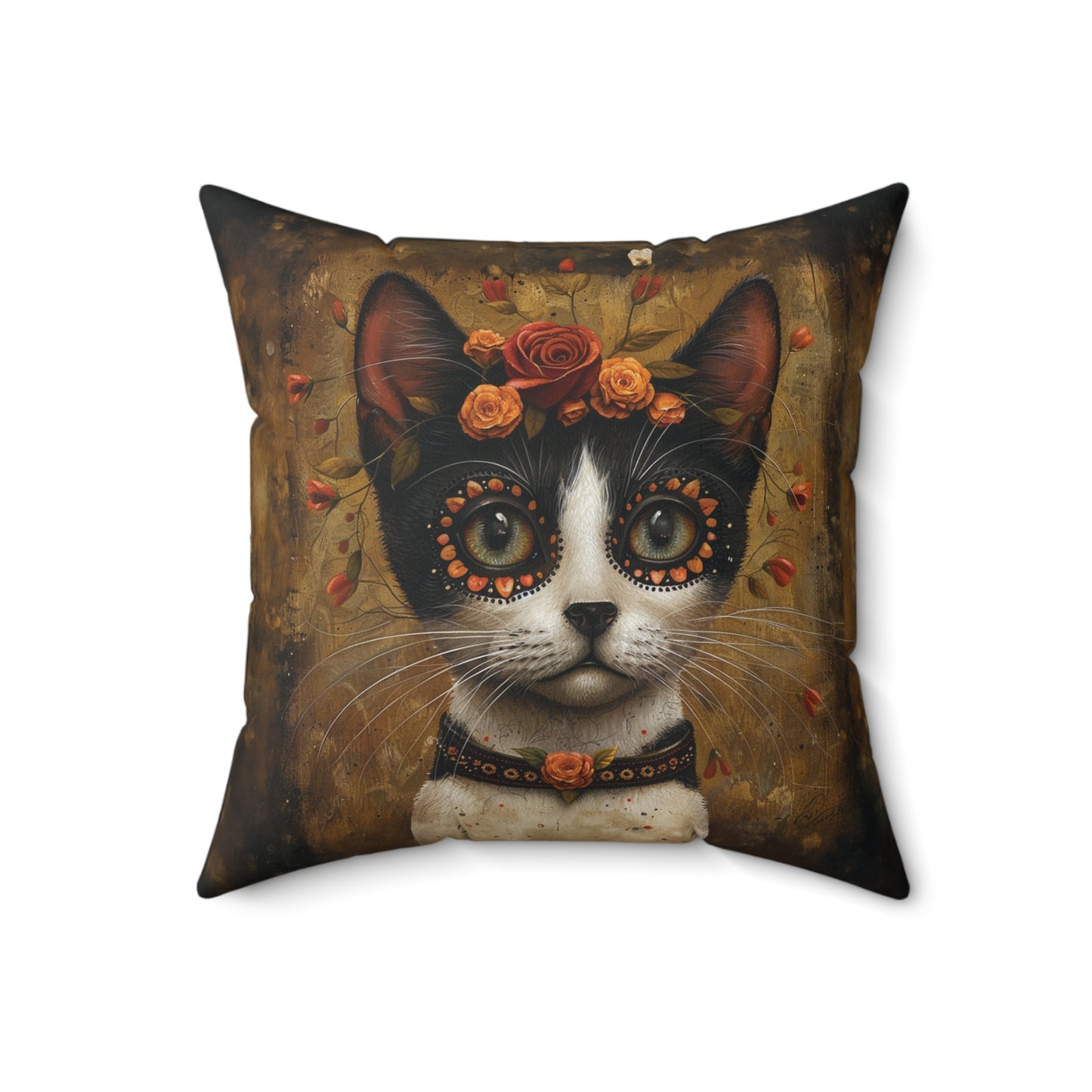 Cat with Red Rose - Day of the Dead - Throw Pillow