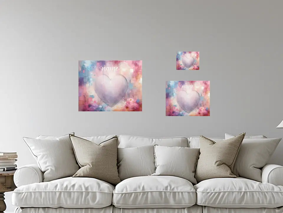 Pastel Blue Pink and Purple Heart - Customizable Canvas