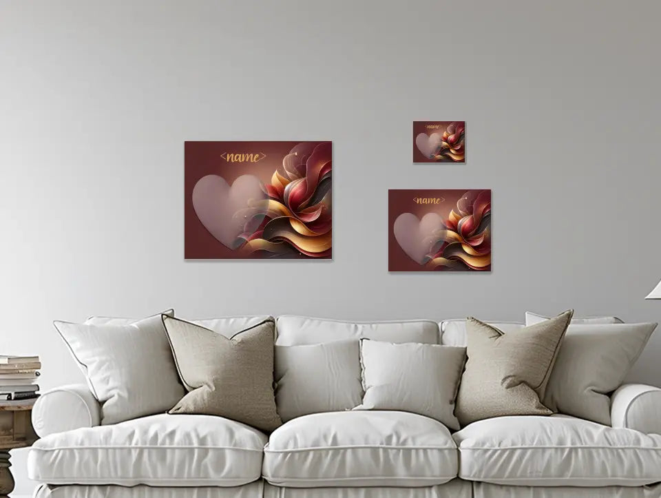 Maroon and Gold Ribbons Heart - Customizable Canvas