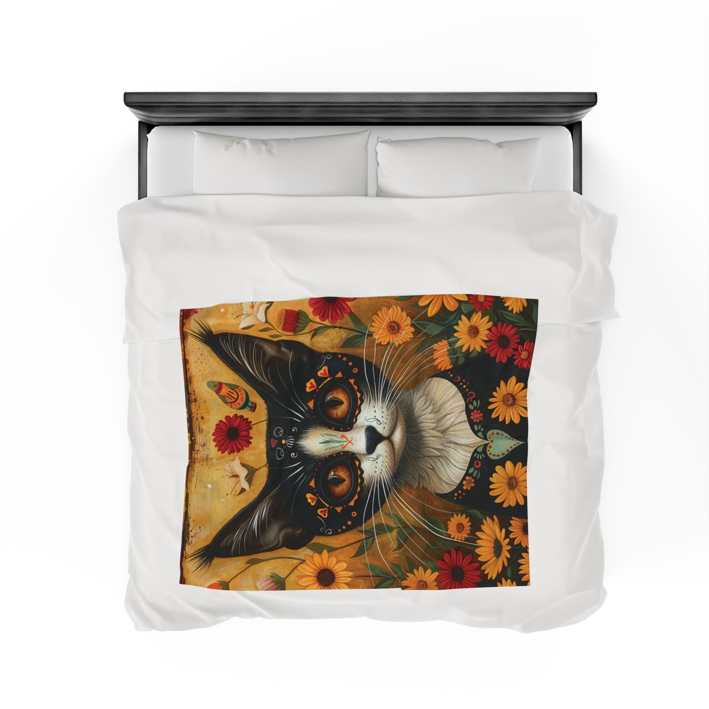 Cat on Yellow - Day of the Dead - Throw Blanket