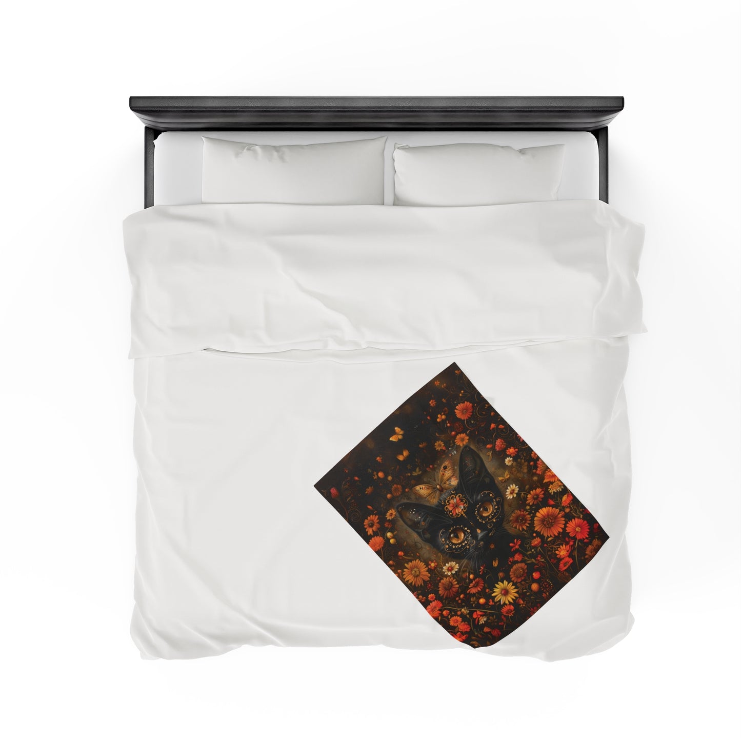 Cat in Orange Wildflowers - Day of the Dead - Throw Blanket