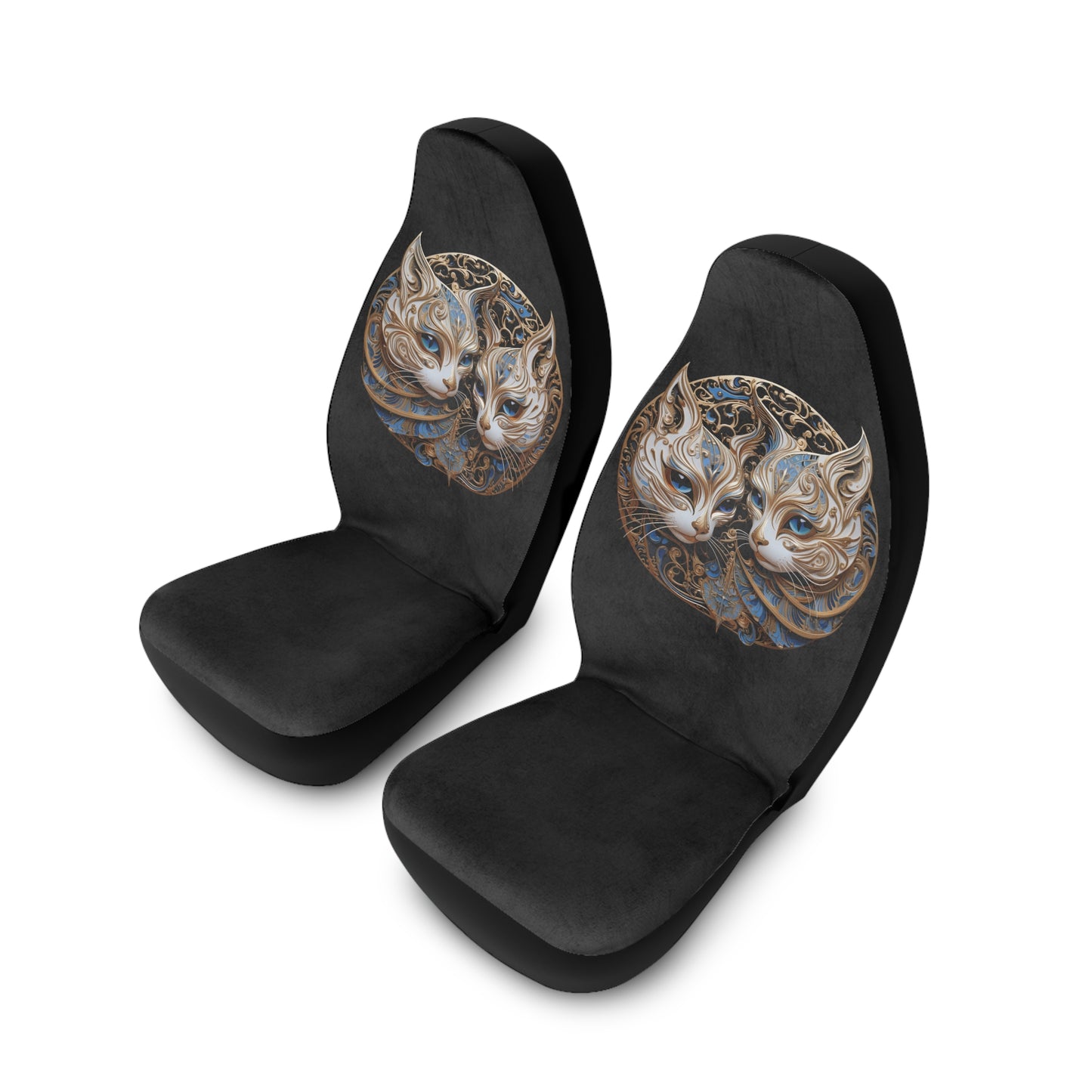 Gold and Blue Cat Harmony Car Seat Covers - Black