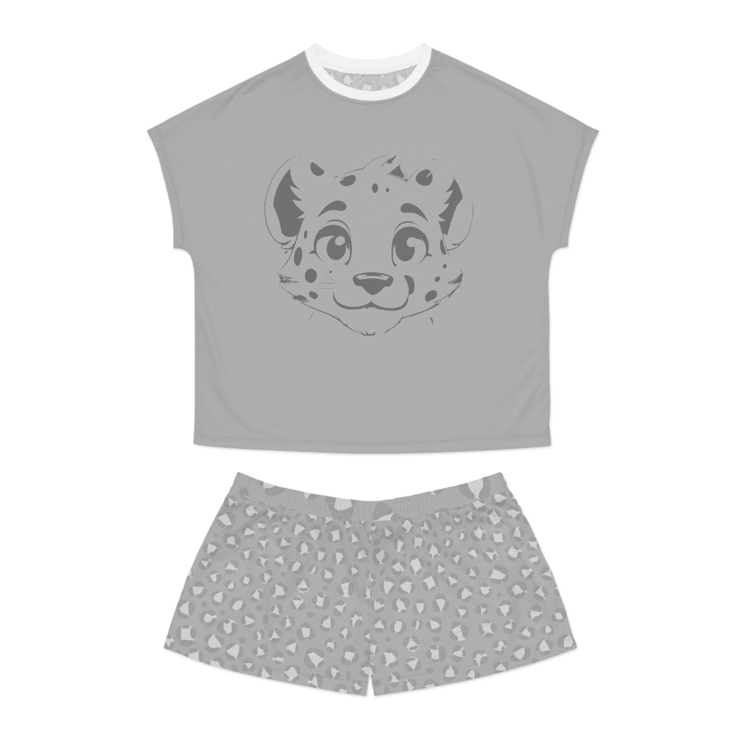 Leopard Print Women's Short Pajama Set - Grey