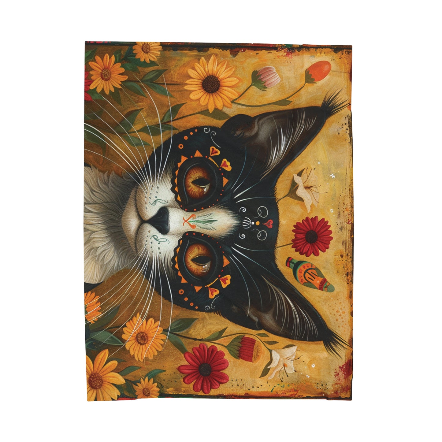 Cat on Yellow - Day of the Dead - Throw Blanket