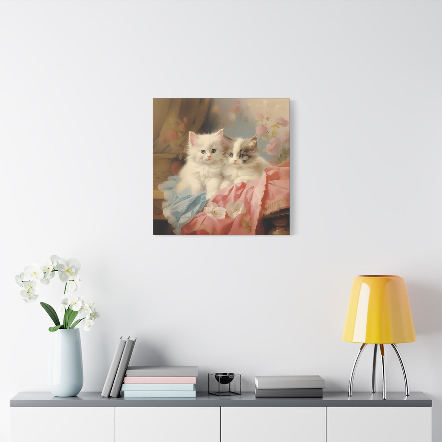 Kittens in Pink and Blue Linen Wall Canvas