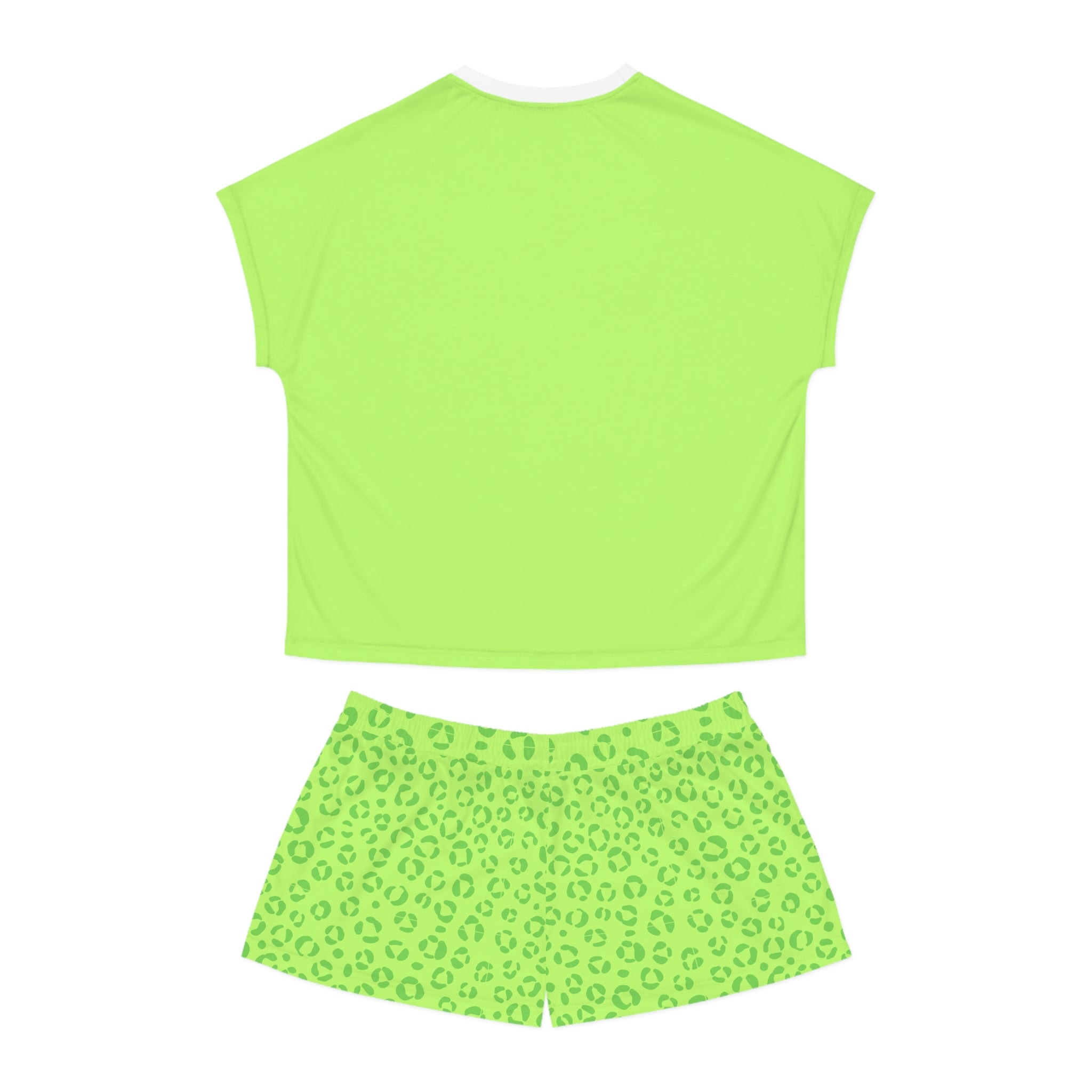 Leopard Print Women's Short Pajama Set - Lime