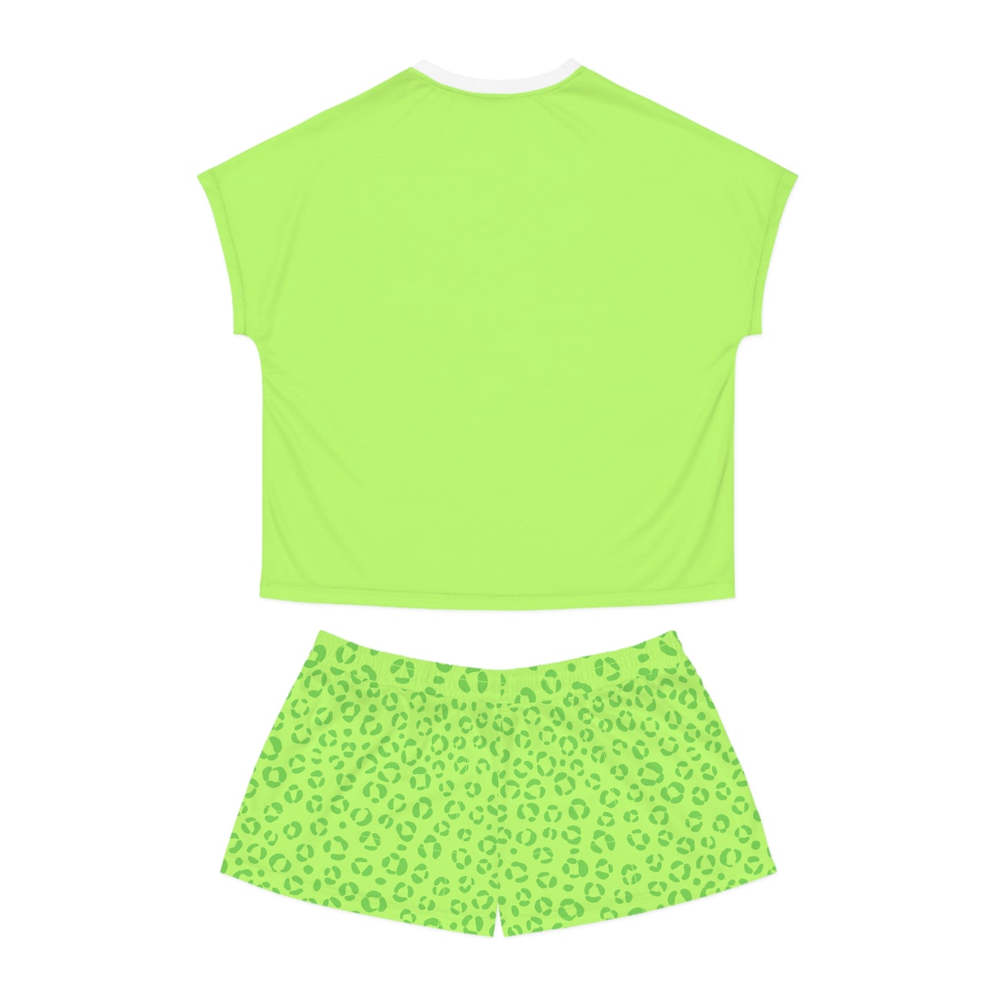 Leopard Print Women's Short Pajama Set - Lime