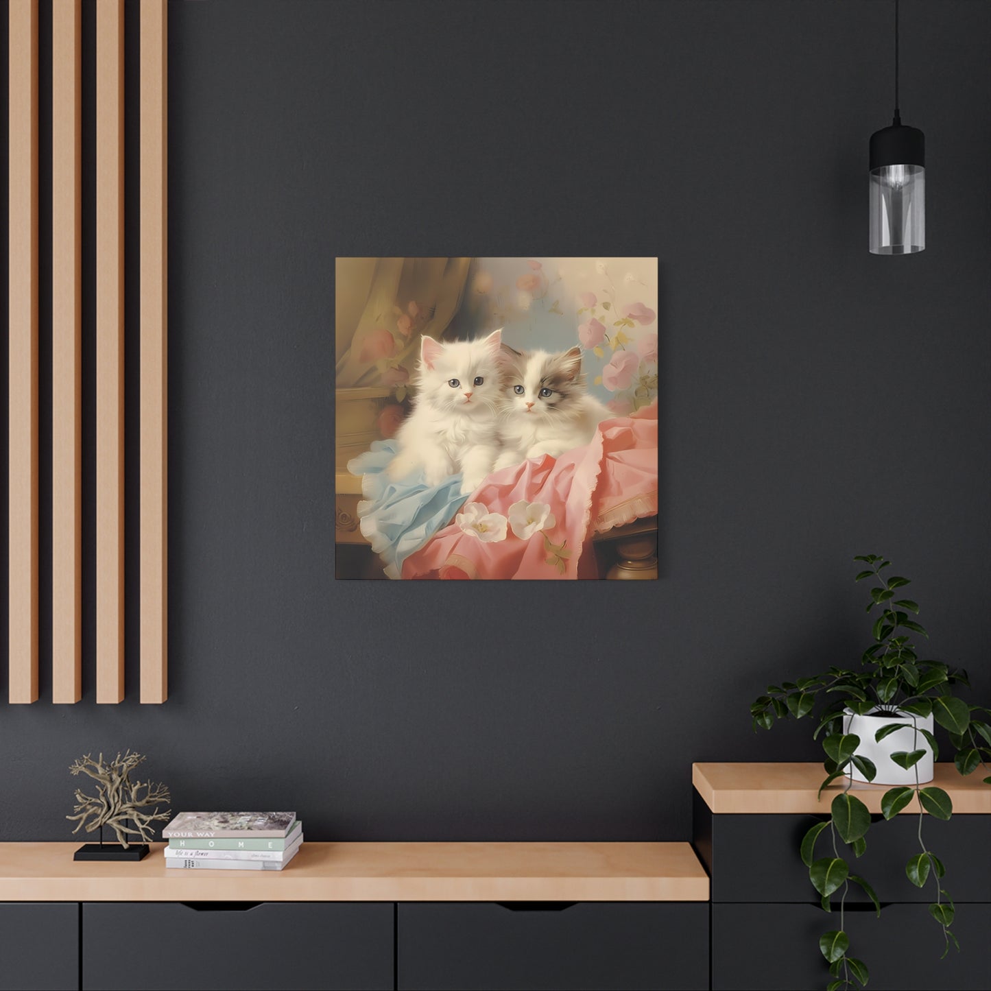 Kittens in Pink and Blue Linen Wall Canvas