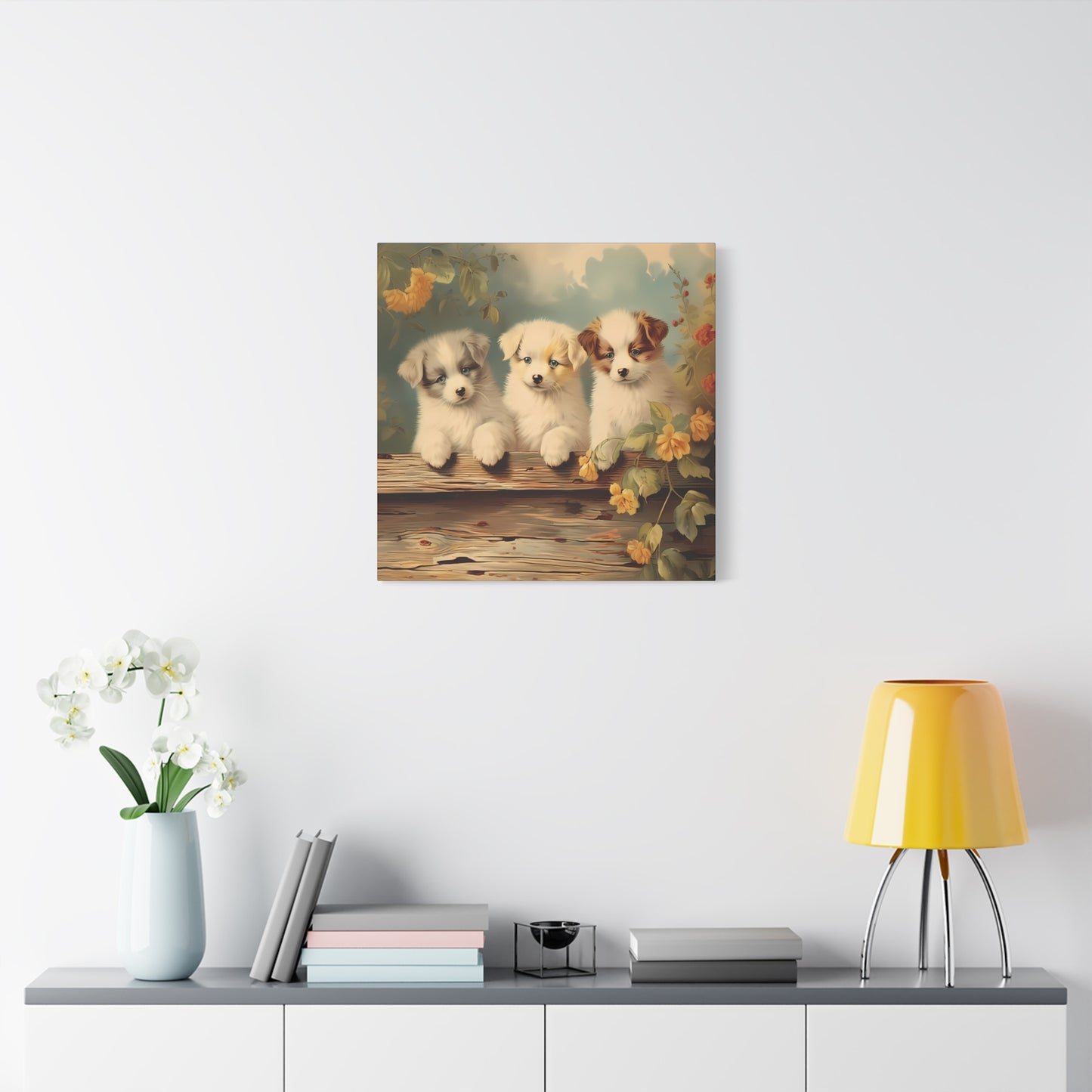 Puppies at the Fence Wall Canvas