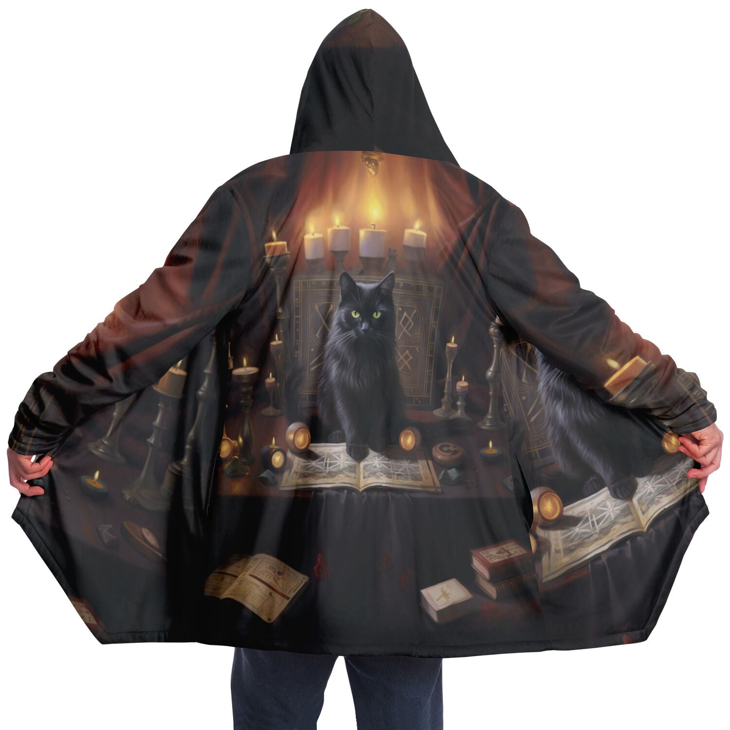 Cat and Golden Flame  - Fleece Lined Cloak