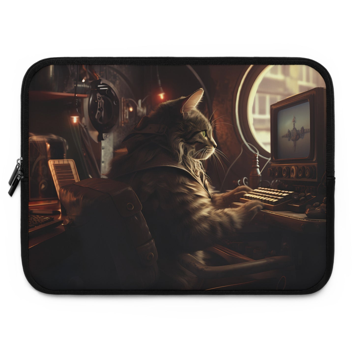 Dieselpunk Cat at a Computer Laptop Sleeve