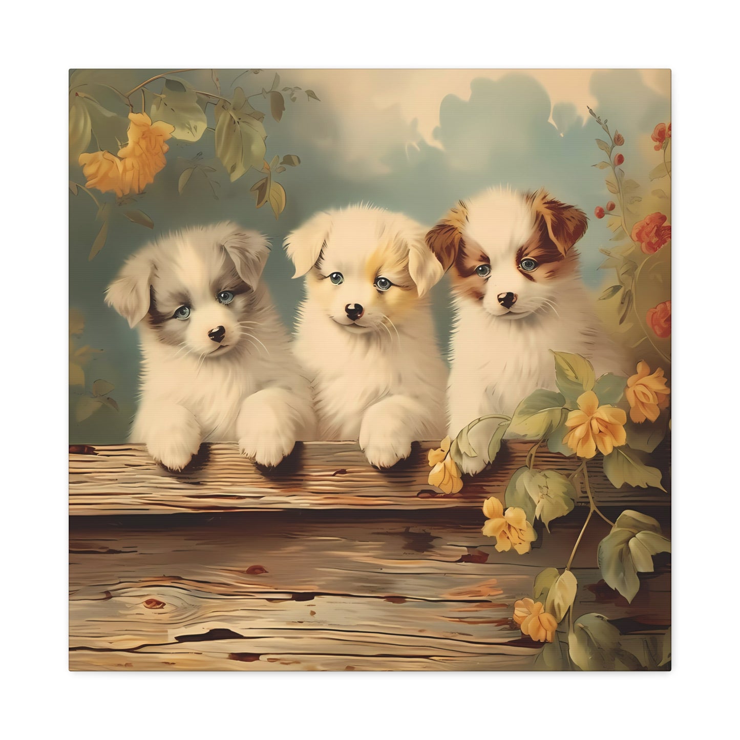 Puppies at the Fence Wall Canvas