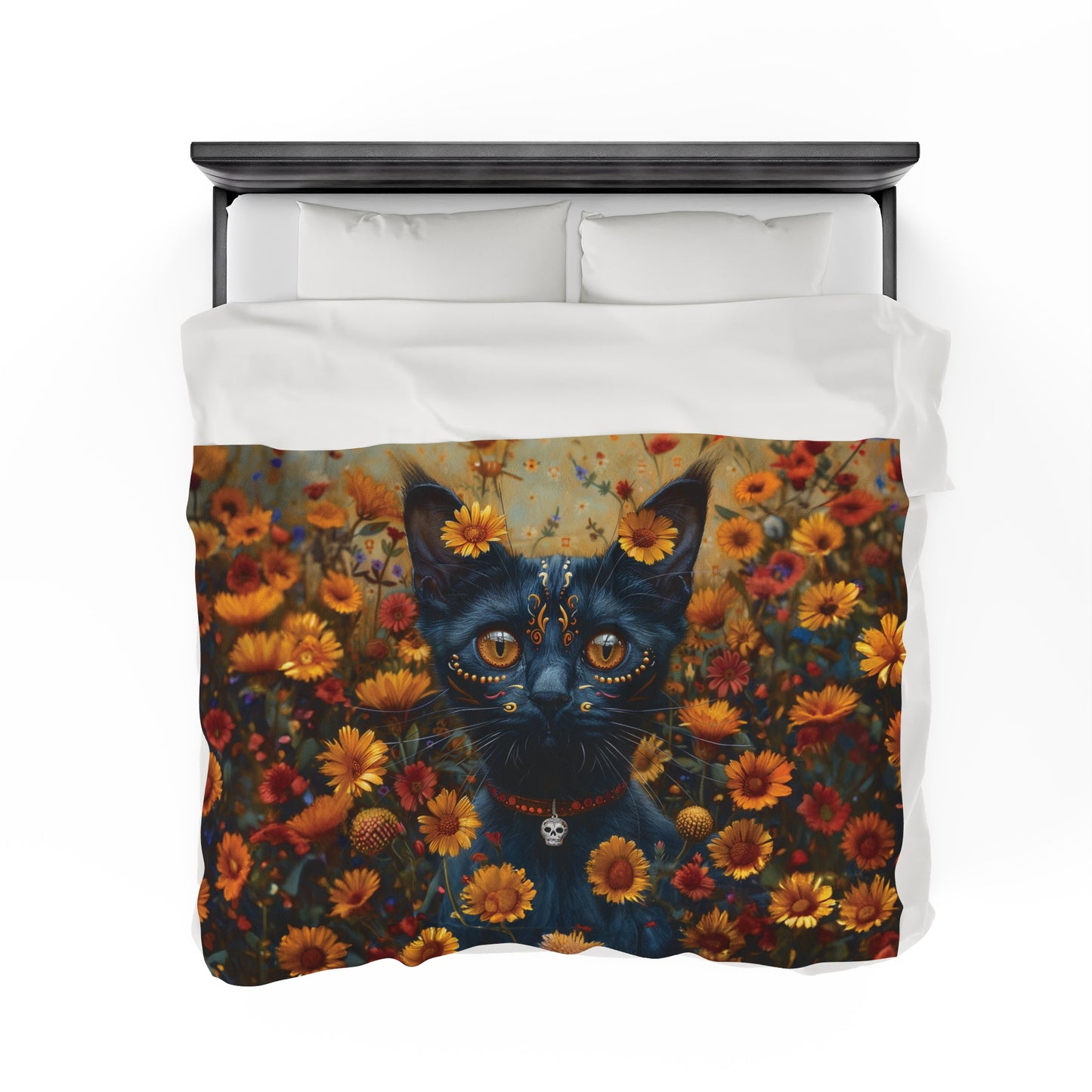 Cat in Yellow Daisies - Day of the Dead - Throw Blanket