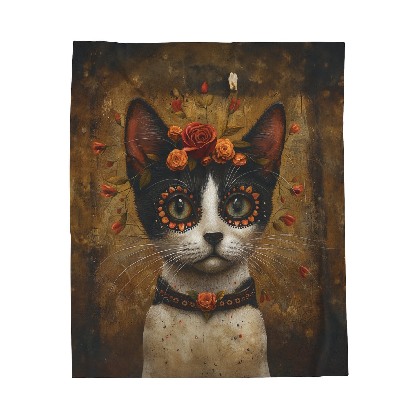 Cat with Red Rose - Day of the Dead - Throw Blanket