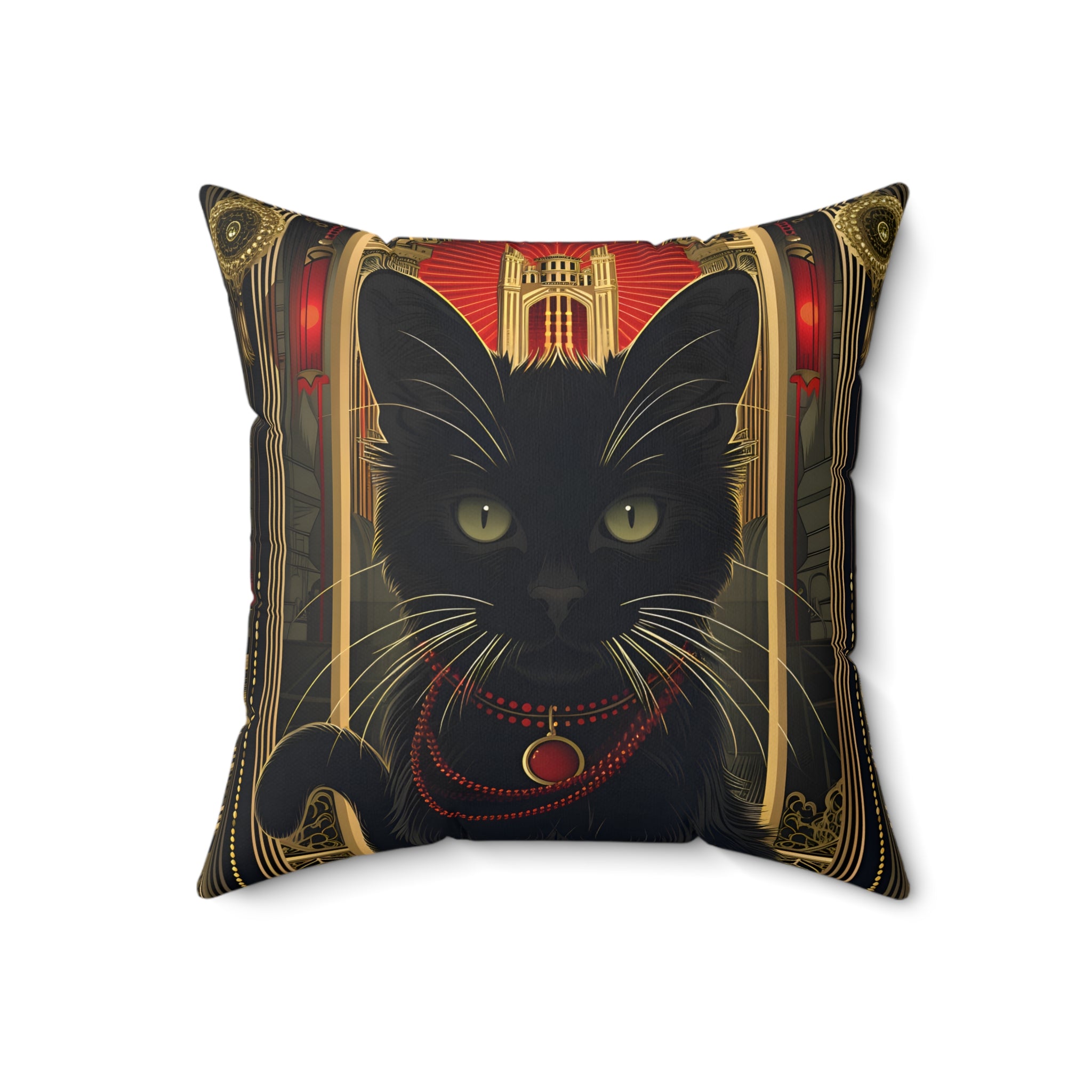 Black Cat and Red Art Deco - Throw Pillow