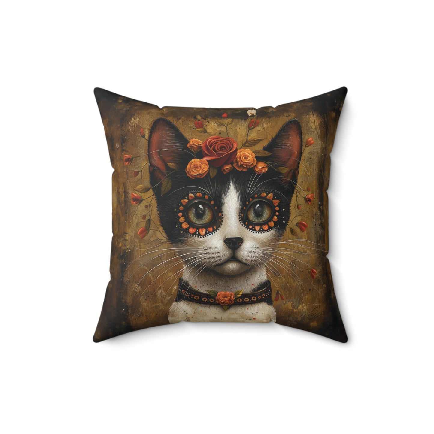 Cat with Red Rose - Day of the Dead - Throw Pillow