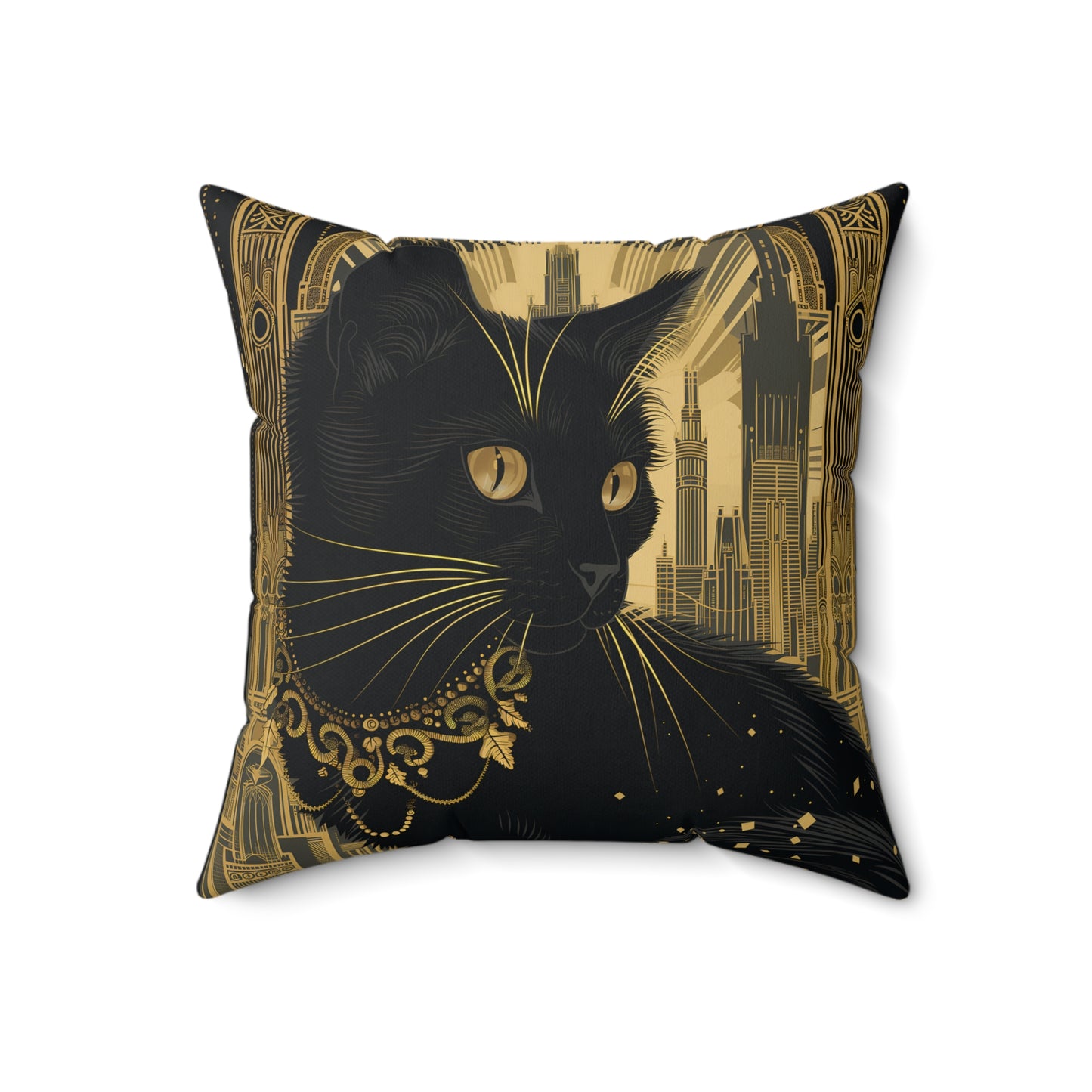 Black Cat and Gold Art Deco - Throw Pillow