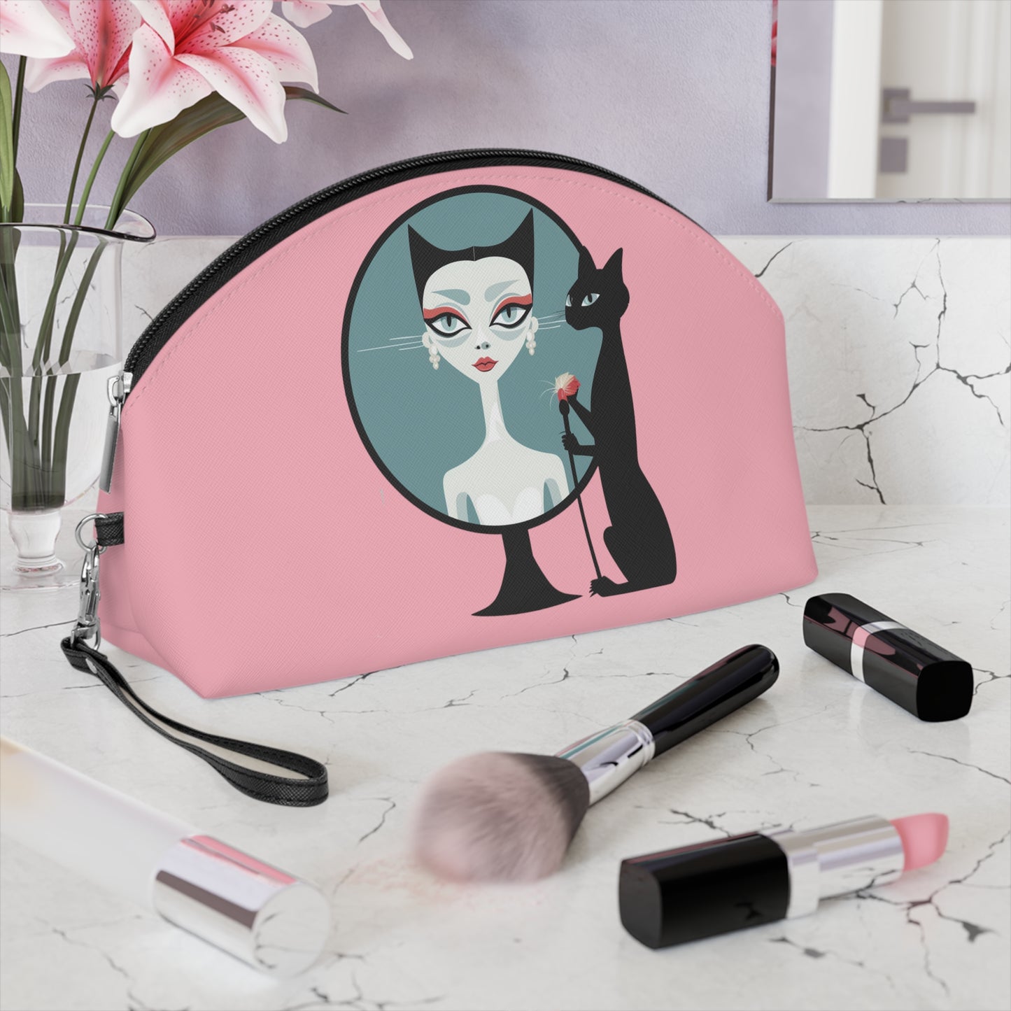 Sophisticated Cat Makeup Bag – Black Cat and Lovely Lady