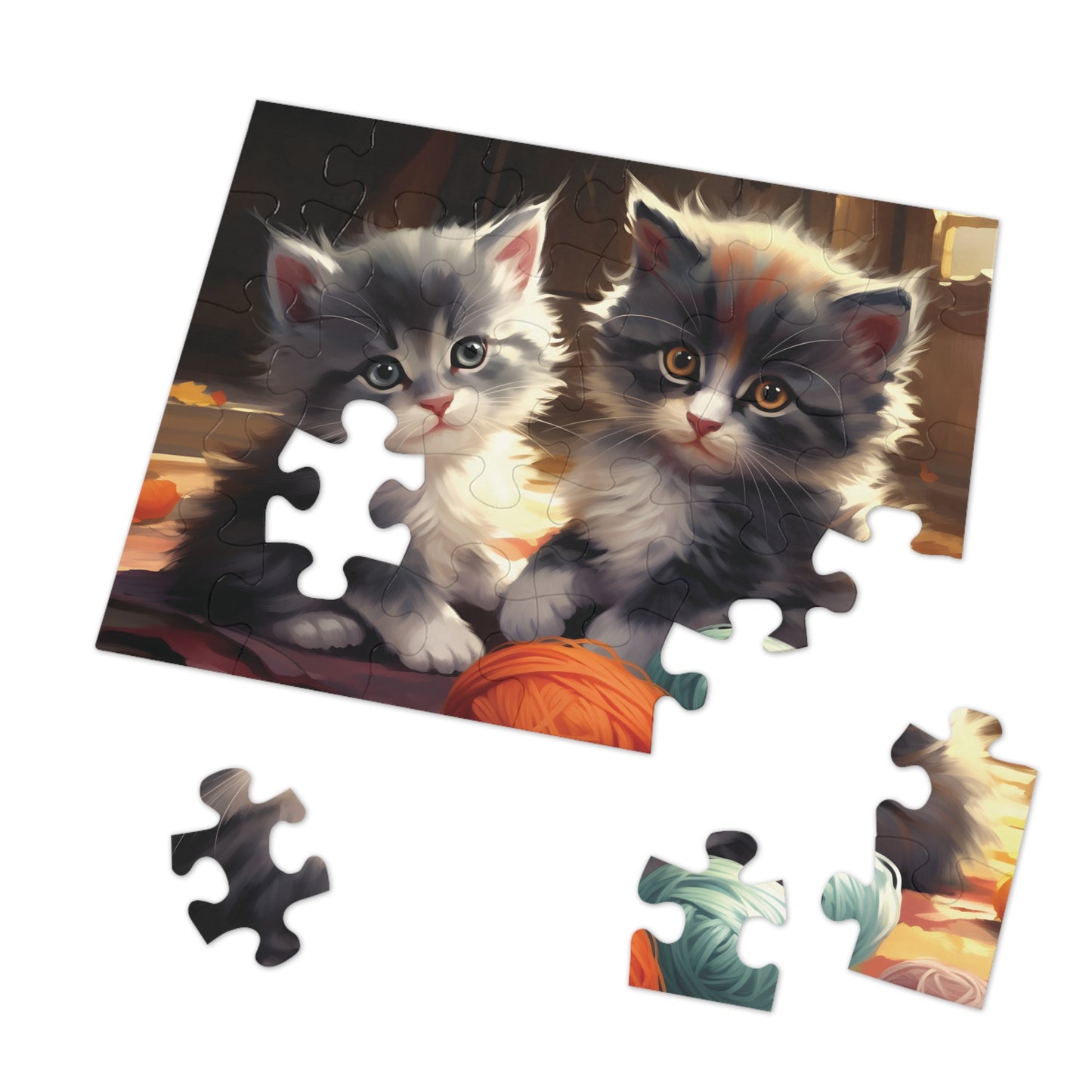 Gray Kittens with Yarn - Children's Jigsaw Puzzle (30 or 110 Piece)