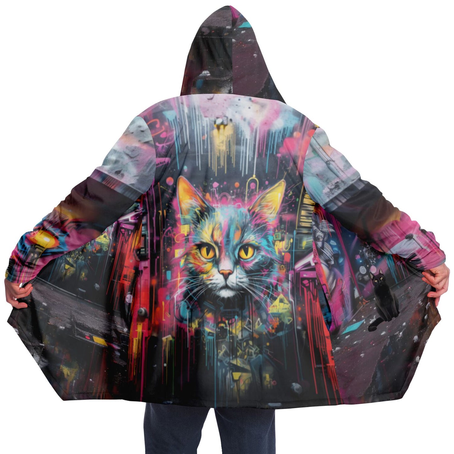 Urban Graffiti Cat - Fleeced Lined Cloak