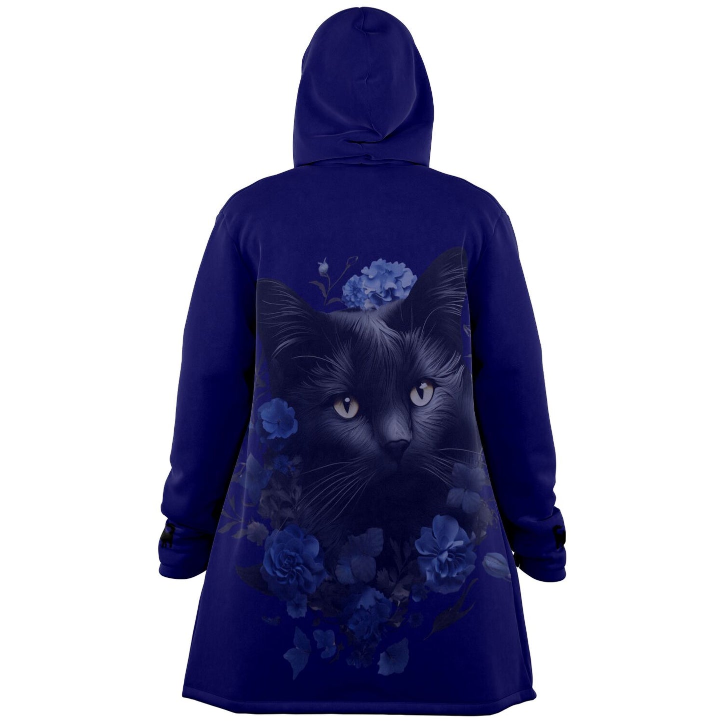 Cat and Blue Blooms - Fleece Lined Cloak