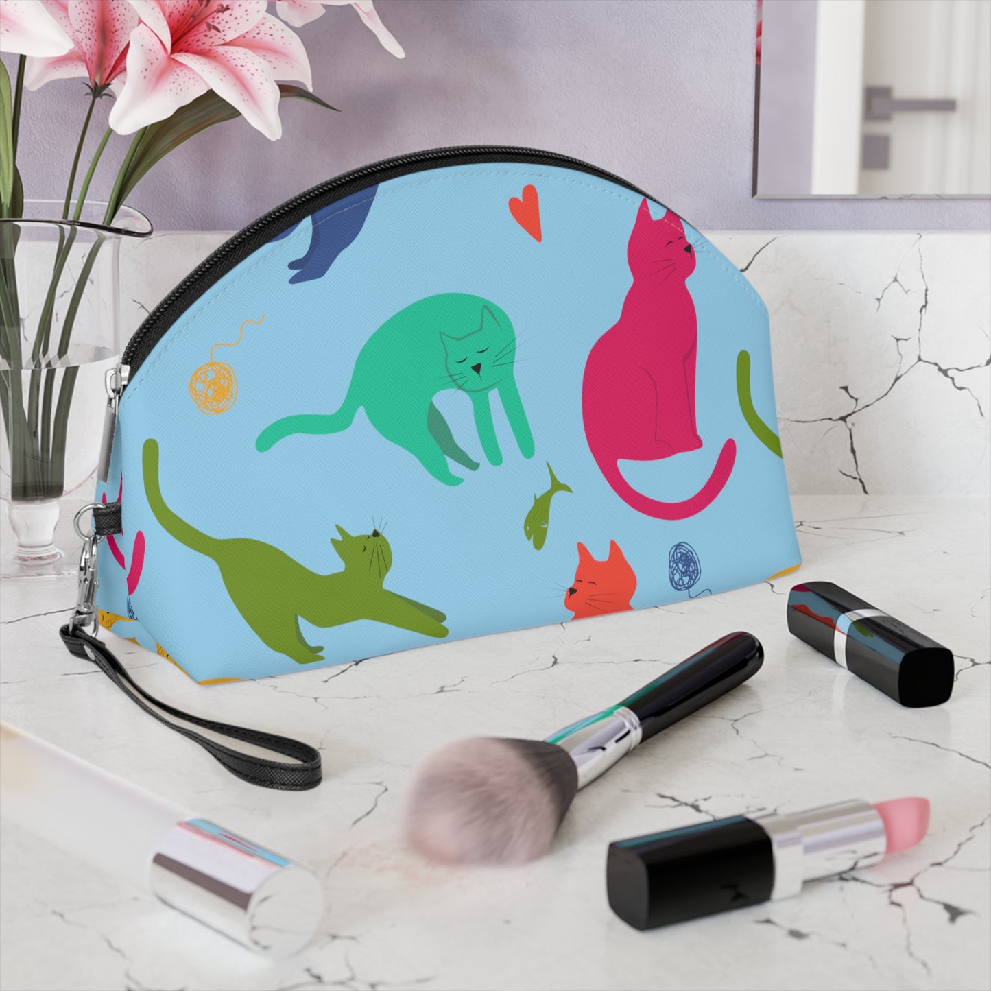 Vibrantly Colored Cats Makeup Bag – Turquoise