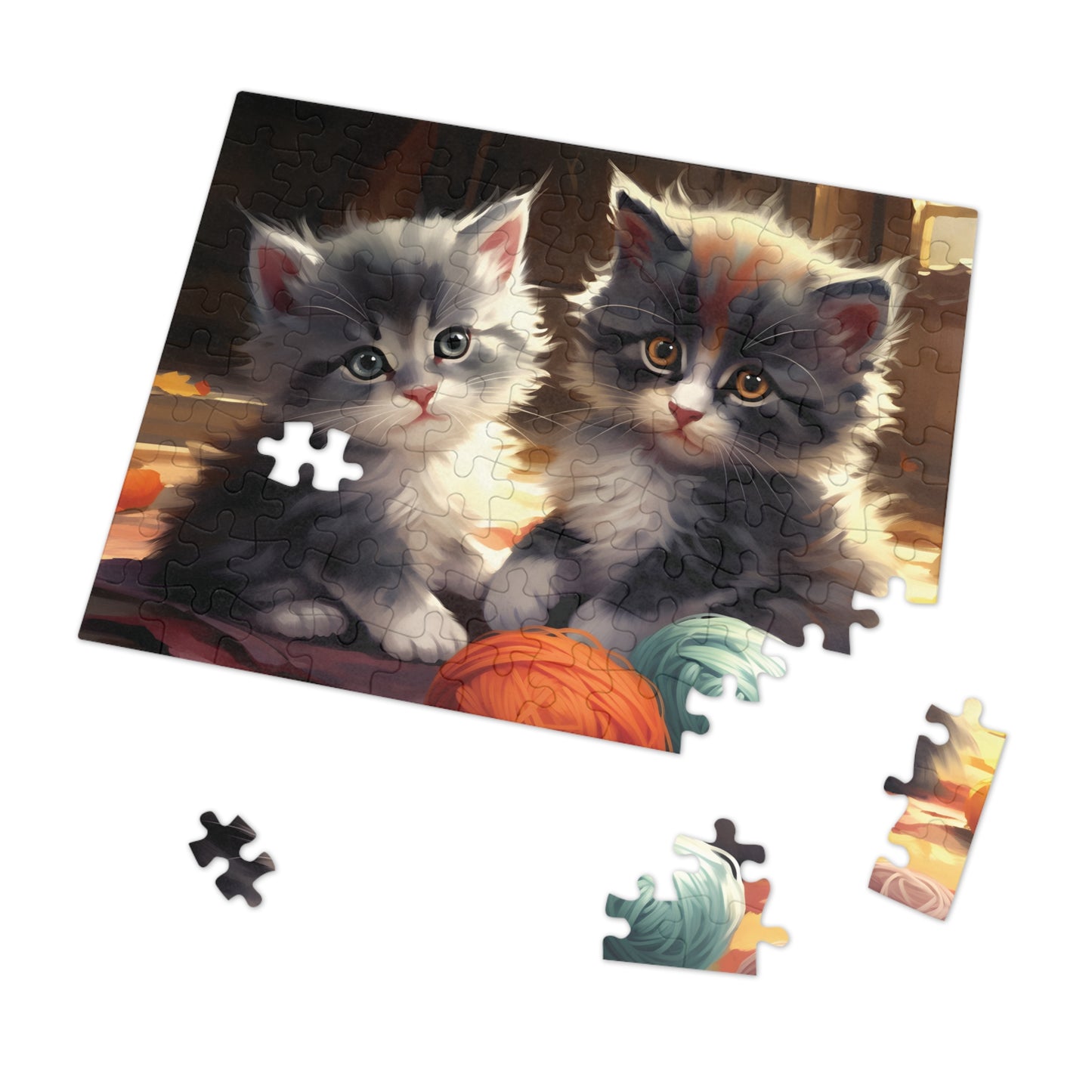 Gray Kittens with Yarn - Children's Jigsaw Puzzle (30 or 110 Piece)