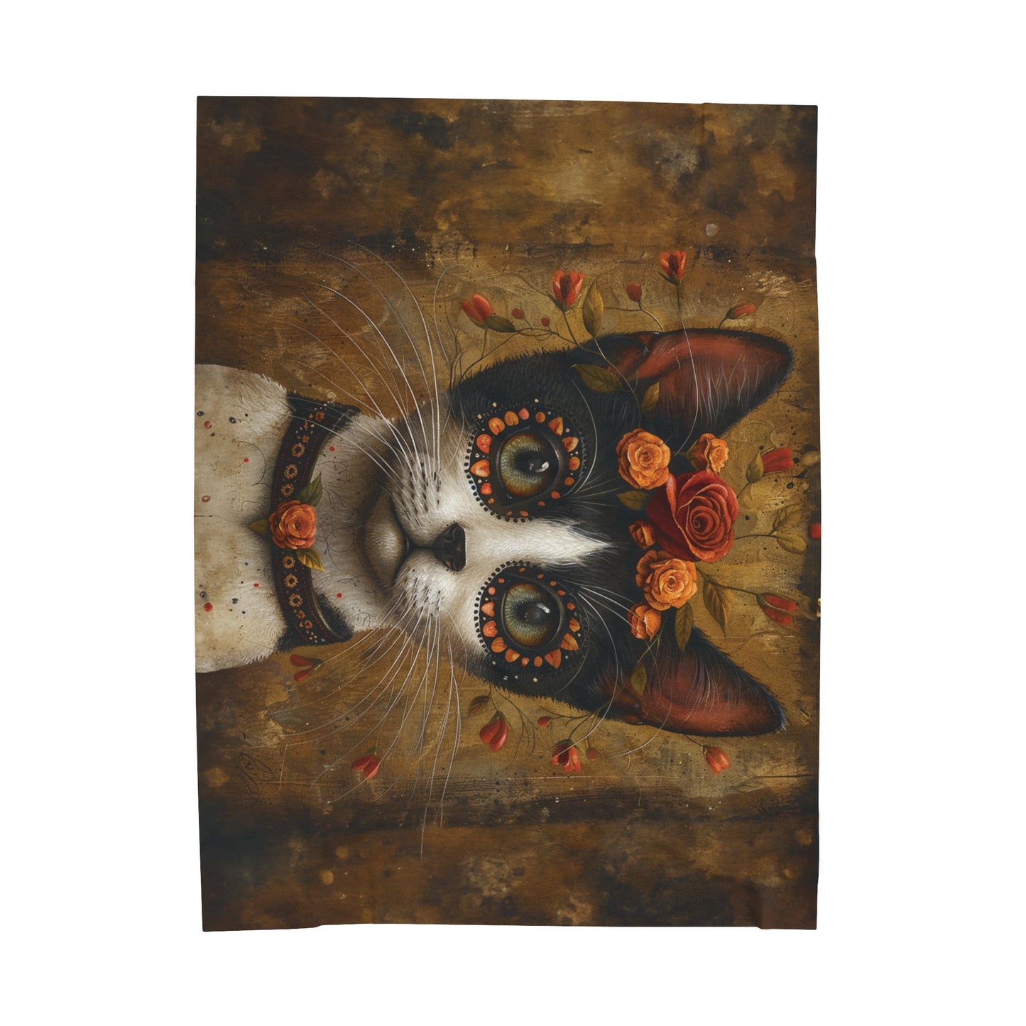 Cat with Red Rose - Day of the Dead - Throw Blanket